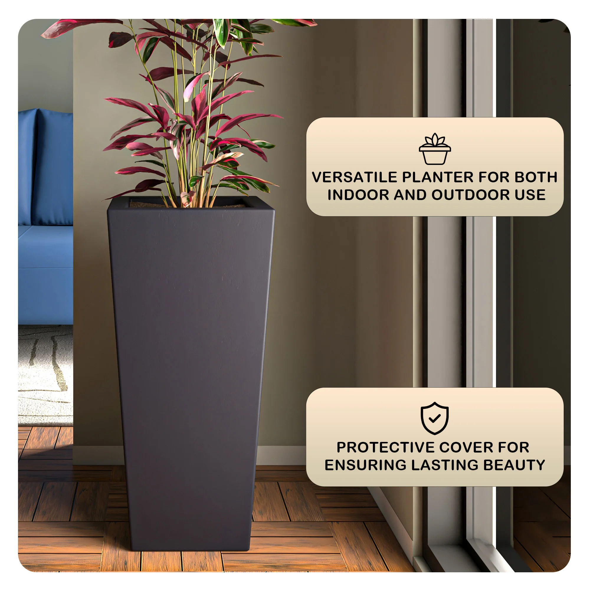 Orna Series Poly Stone Planter 17.7 Dia 36.2 High in Black