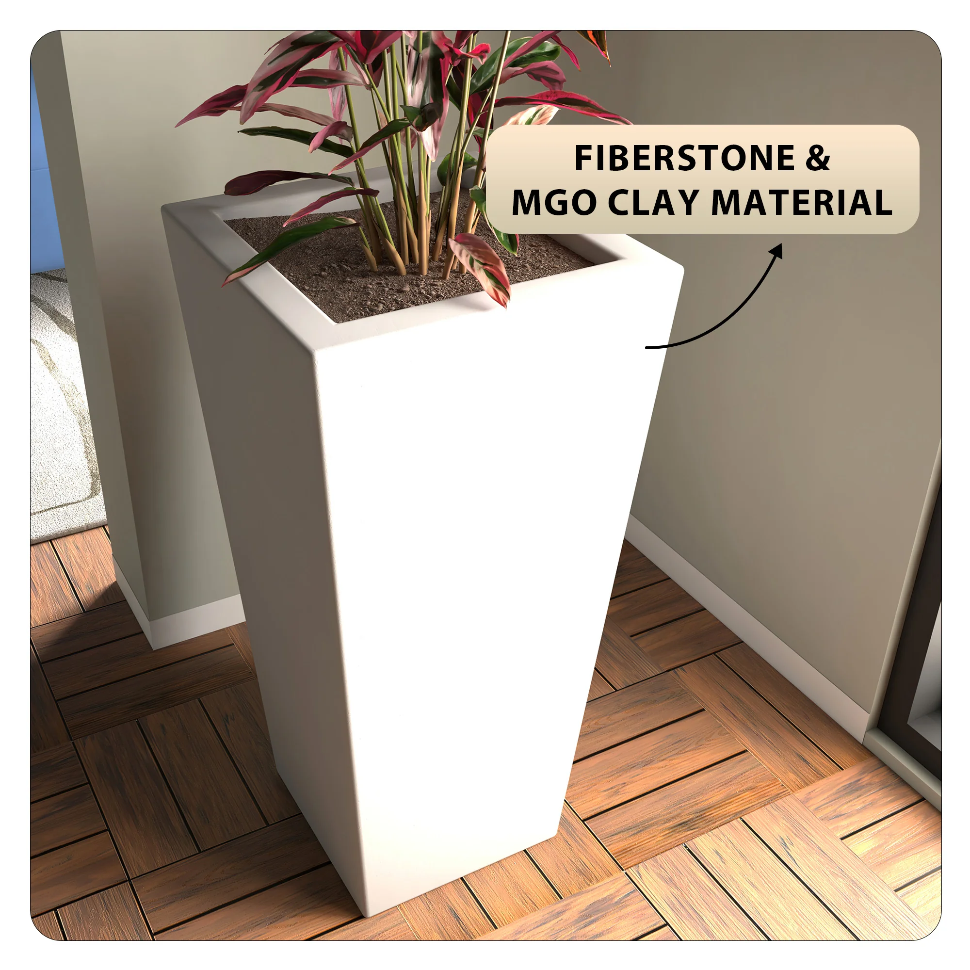 Orna Series Poly Stone Planter 17.7 Dia 36.2 High in White
