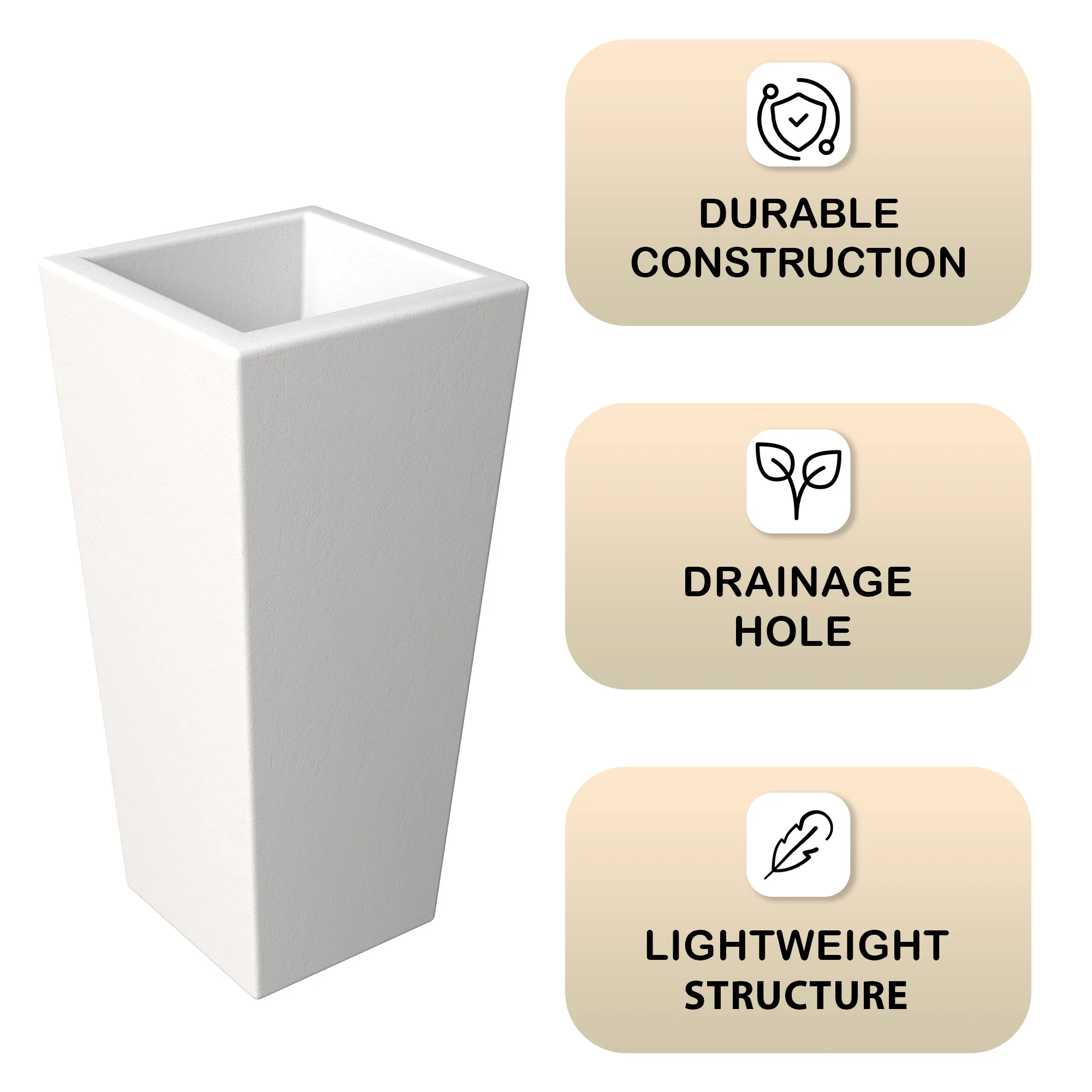 Orna Series Poly Stone Planter 17.7 Dia 36.2 High in White
