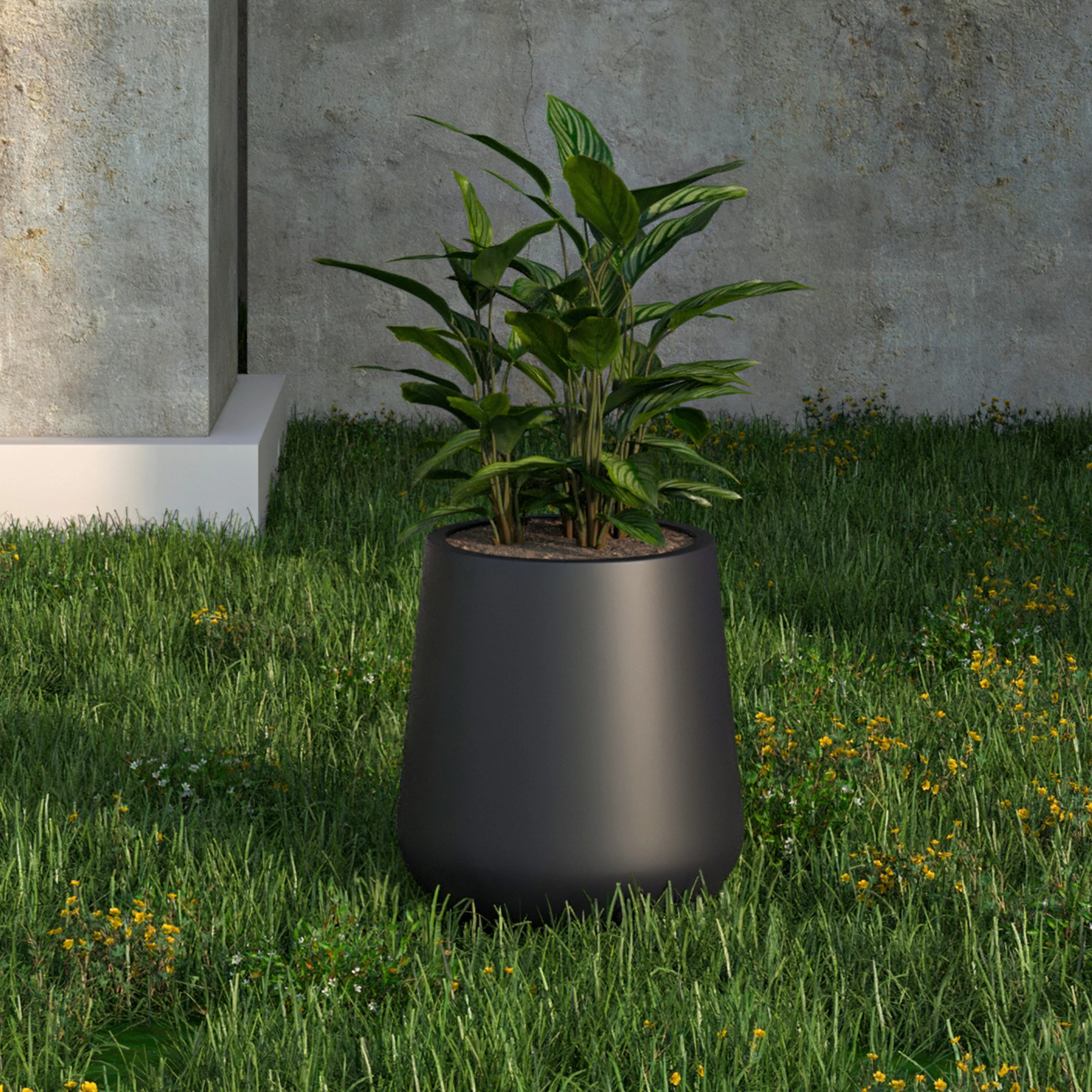 Orchid Seires Poly Stone Planter in Black 7.1 Dia 7.9 High