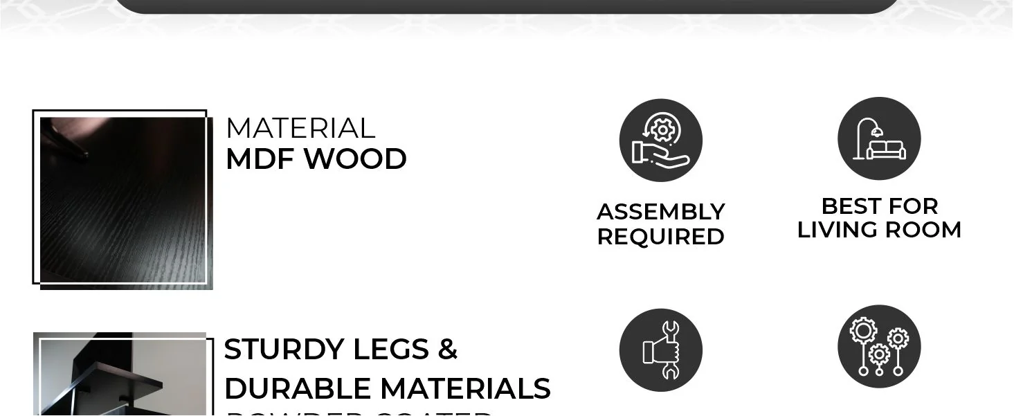 Orford Mid-Century Modern TV Stand with MDF Shelves and Powder Coated Iron Legs in Ebony