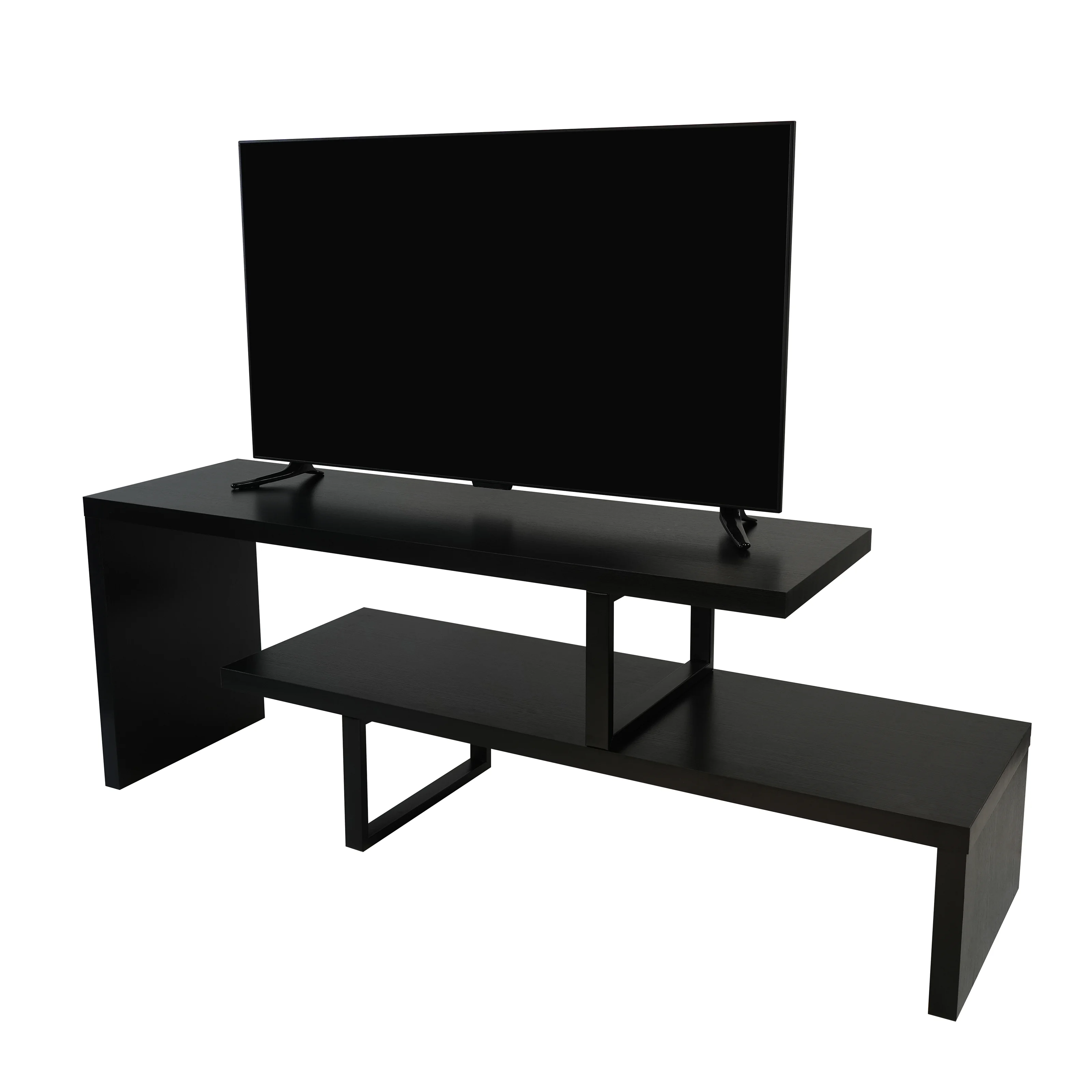 Orford Mid-Century Modern TV Stand with MDF Shelves and Powder Coated Iron Legs in Ebony