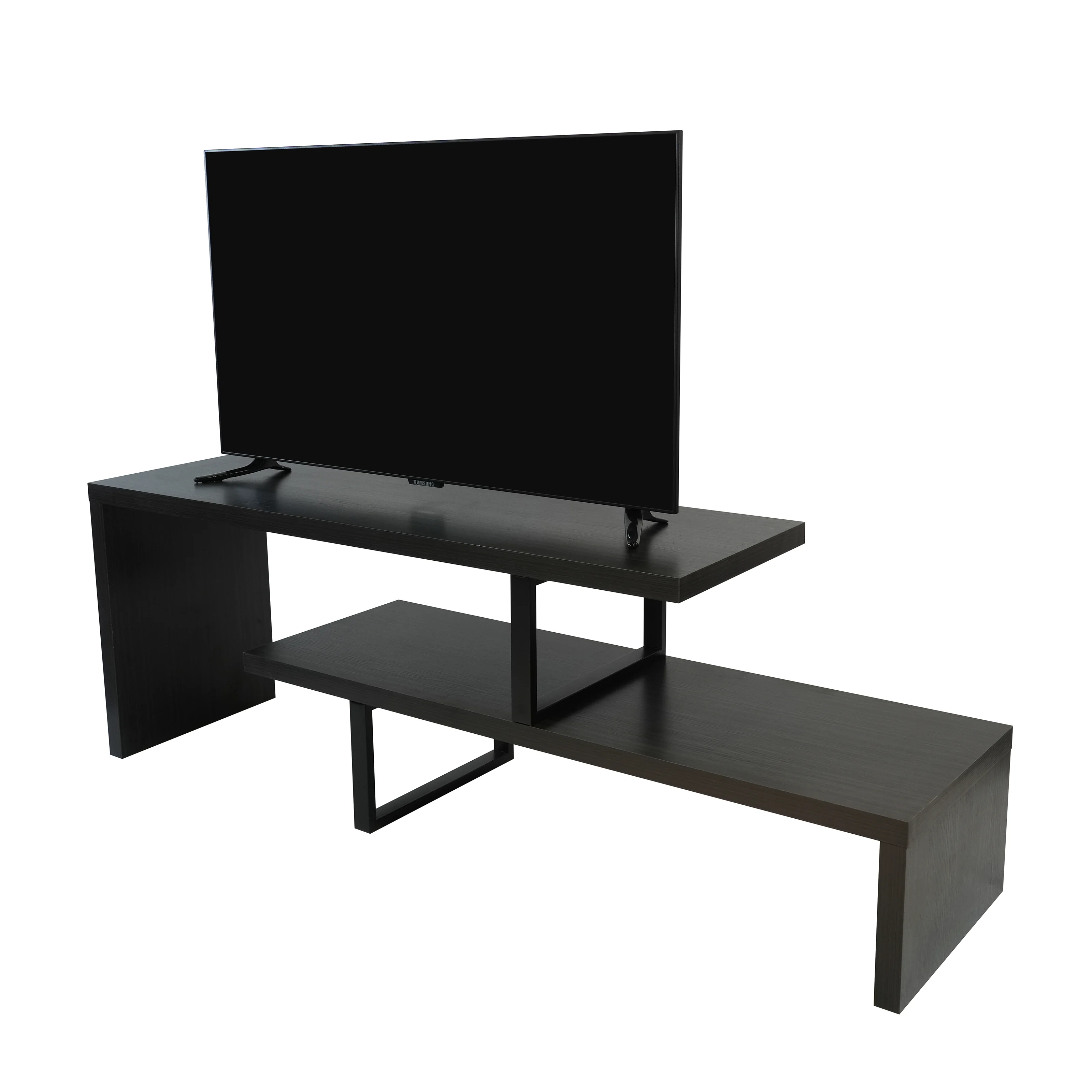 Orford Mid-Century Modern TV Stand with MDF Shelves and Powder Coated Iron Legs in Phantom Grey