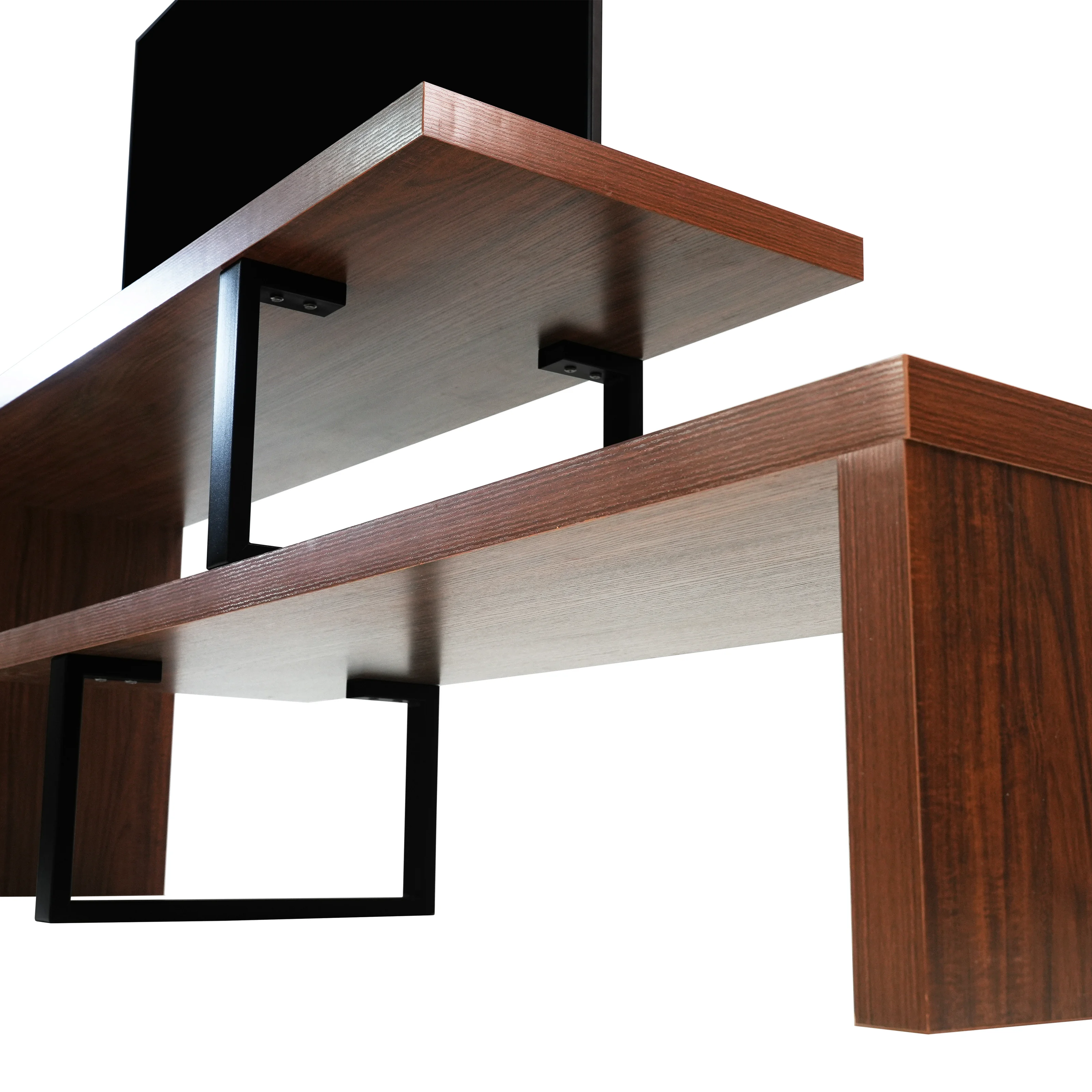 Orford Mid-Century Modern TV Stand with MDF Shelves and Powder Coated Iron Legs in Walnut