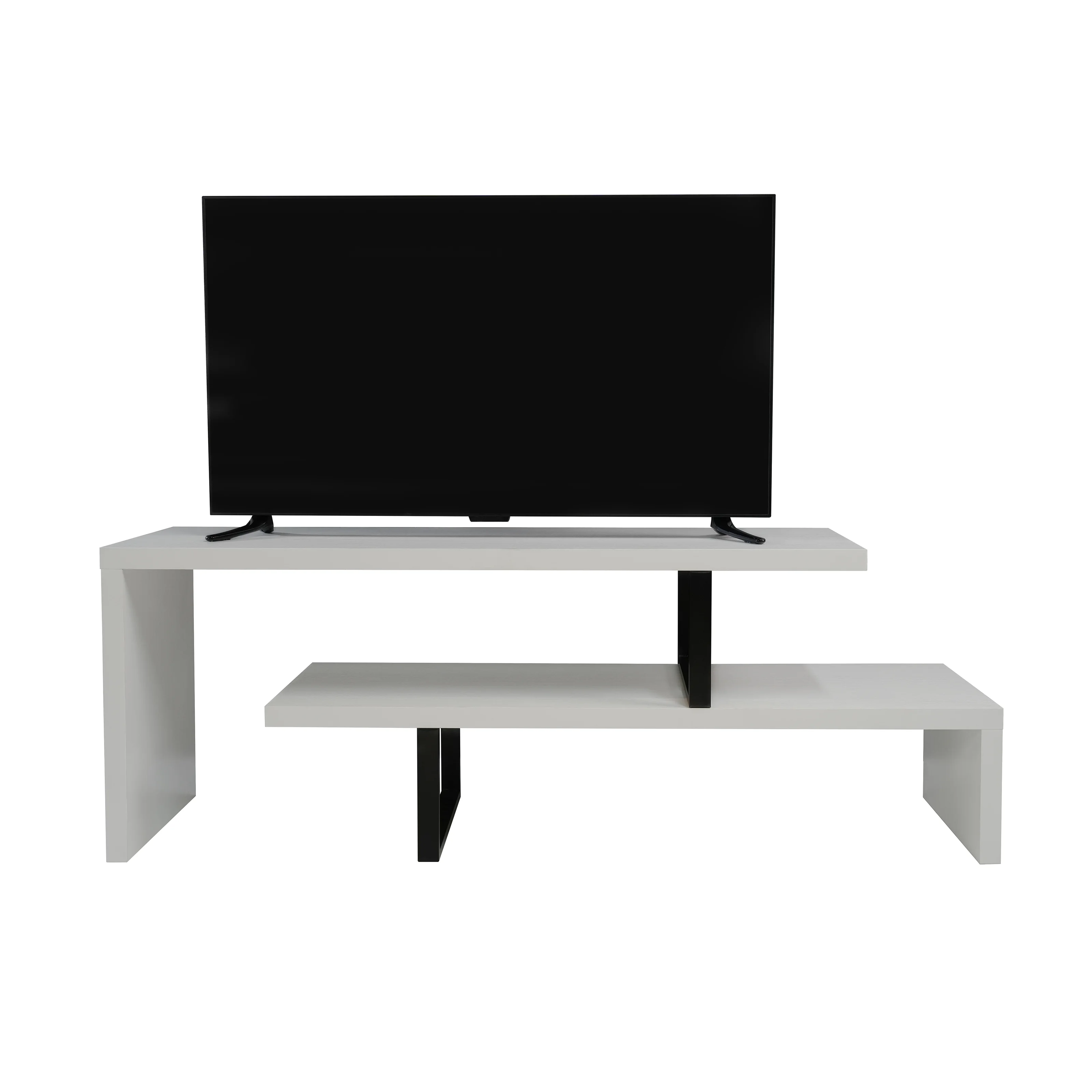 Orford Mid-Century Modern TV Stand with MDF Shelves and Powder Coated Iron Legs in White