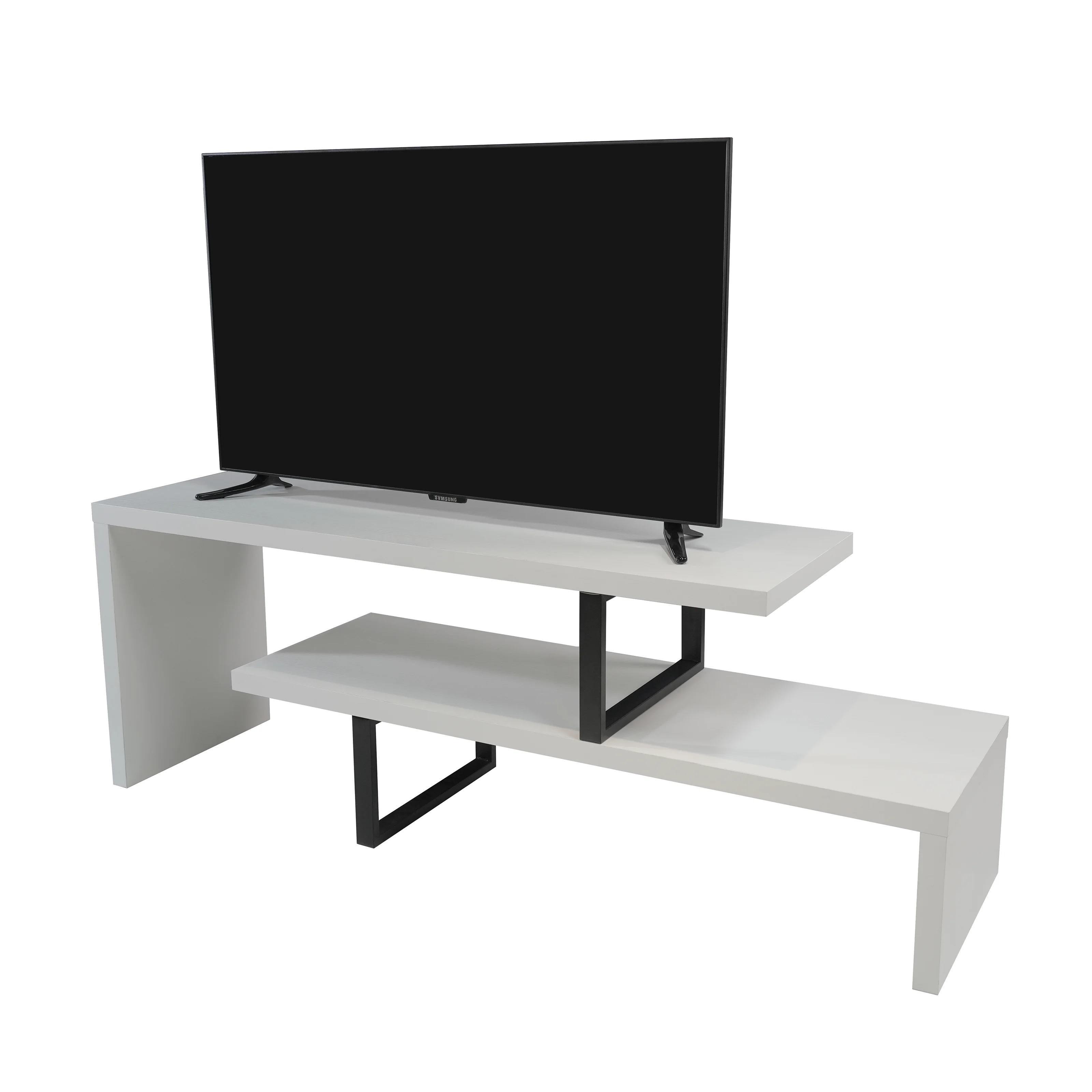 Orford Mid-Century Modern TV Stand with MDF Shelves and Powder Coated Iron Legs in White