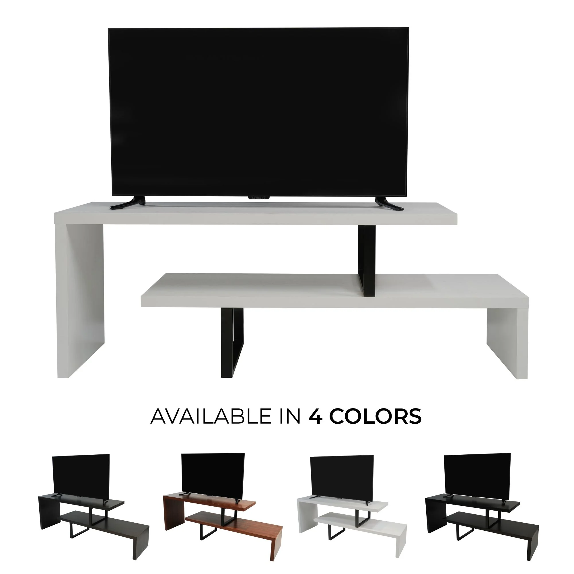 Orford Mid-Century Modern TV Stand with MDF Shelves and Powder Coated Iron Legs in White