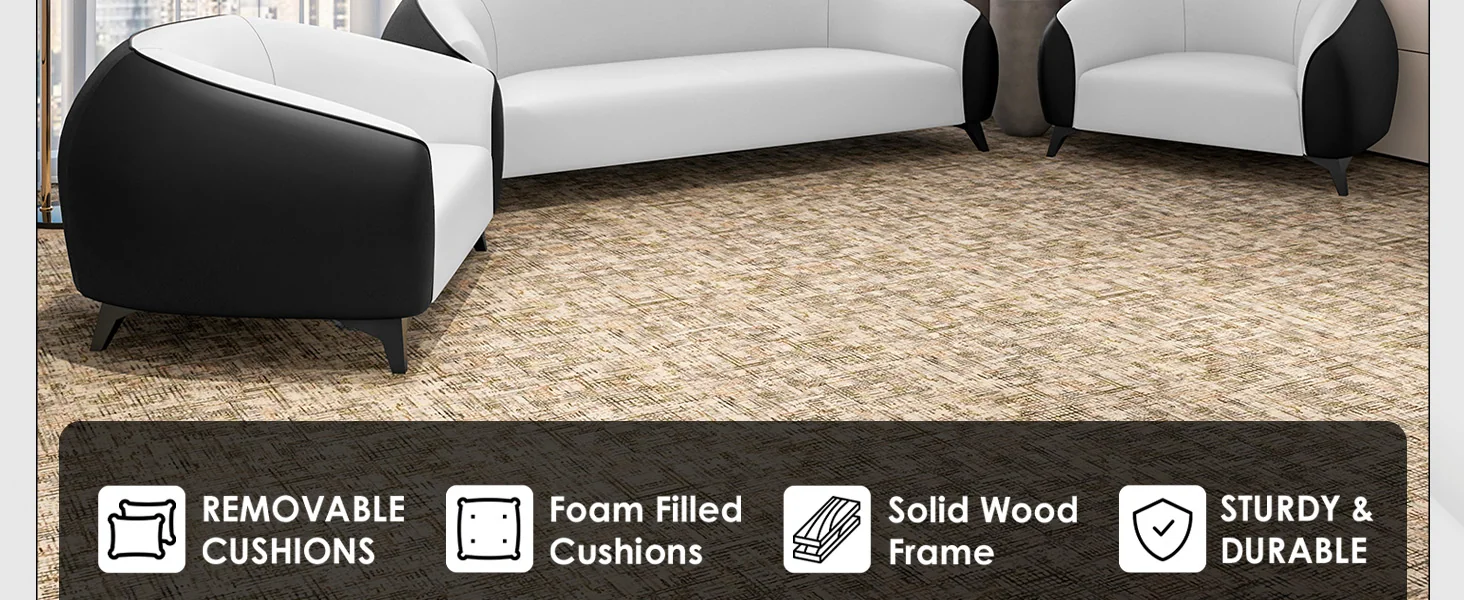 Opula Collection Sofa Set, 2 Single Seaters, and 3 seater In Black\White