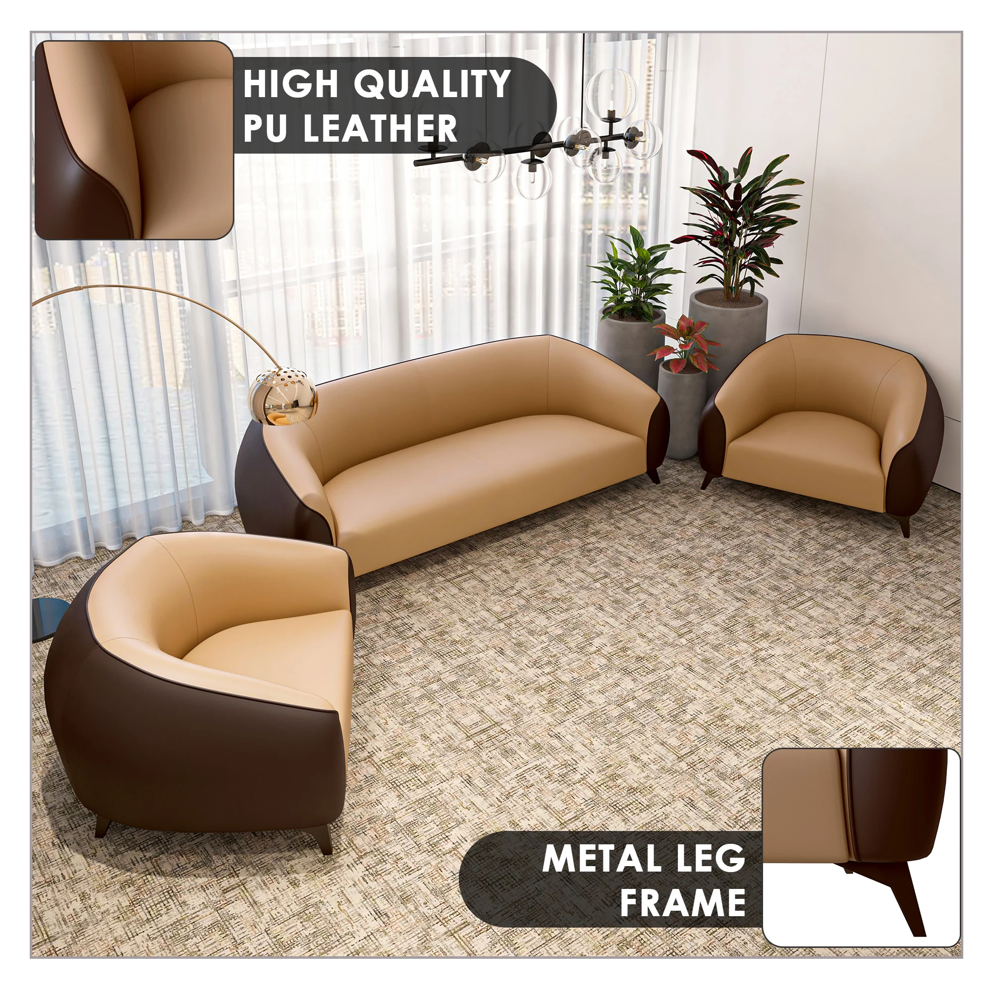 Opula Collection Sofa Set, 2 Single Seaters, and 3 seater In Brown