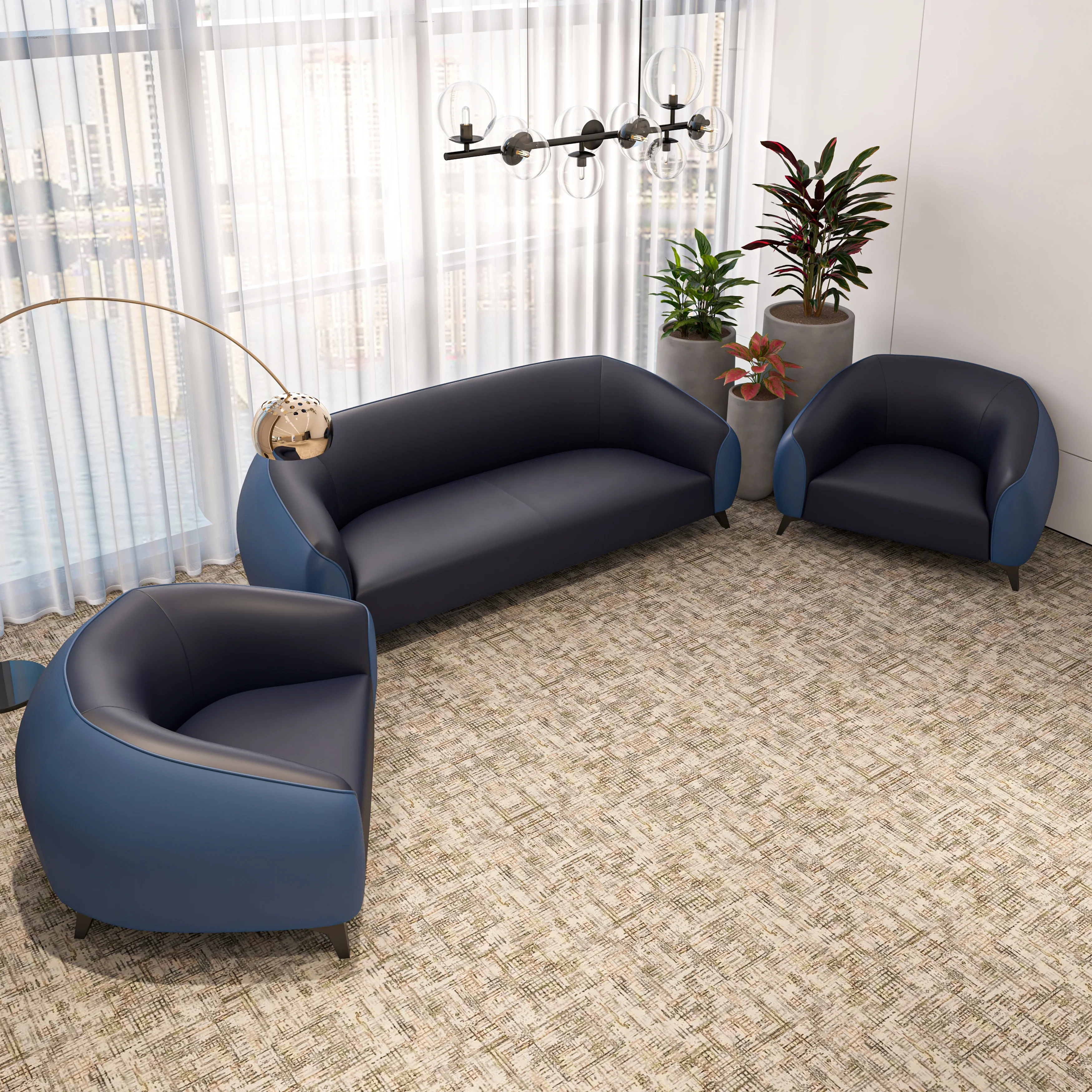 Opula Collection Sofa Set, 2 Single Seaters, and 3 seater In Blue
