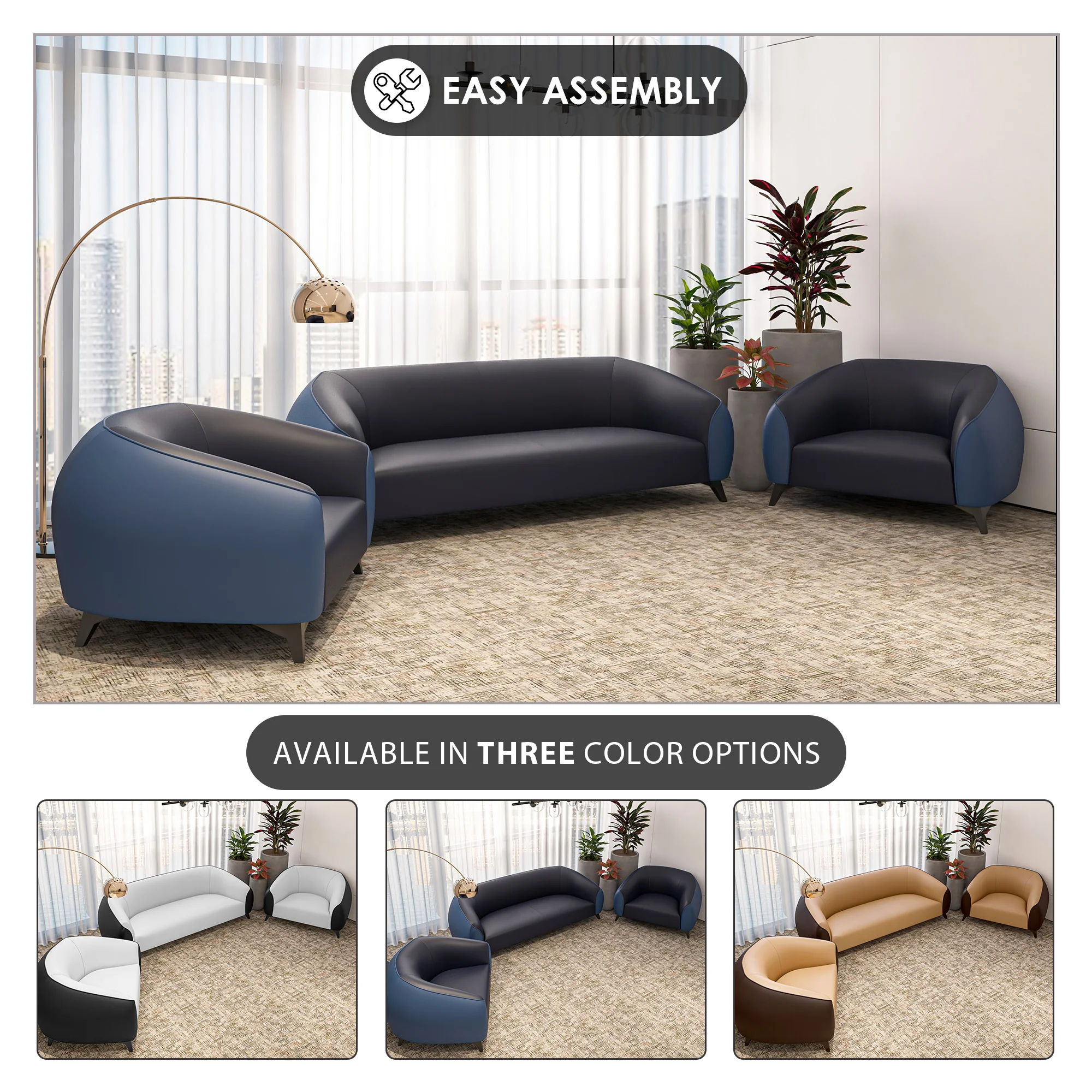 Opula Collection Sofa Set, 2 Single Seaters, and 3 seater In Blue