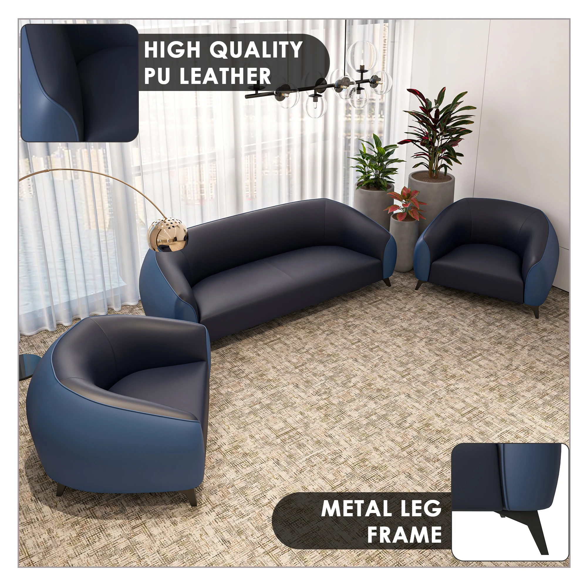 Opula Collection Sofa Set, 2 Single Seaters, and 3 seater In Blue