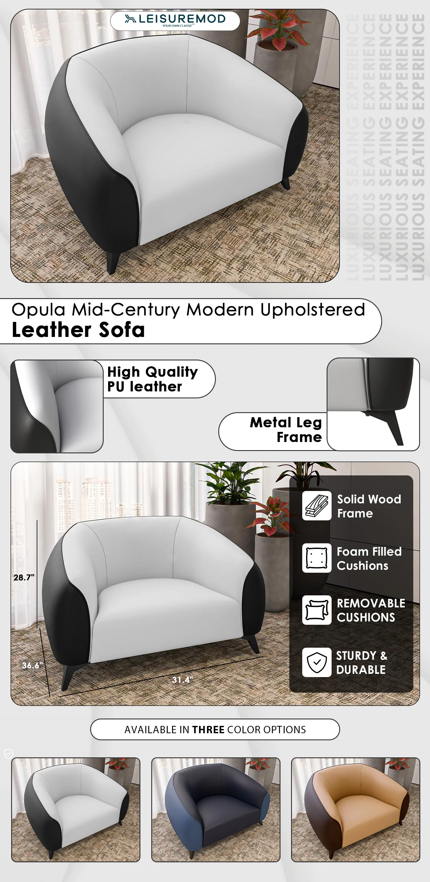 Opula Collection Single Seater Sofa In Black and White
