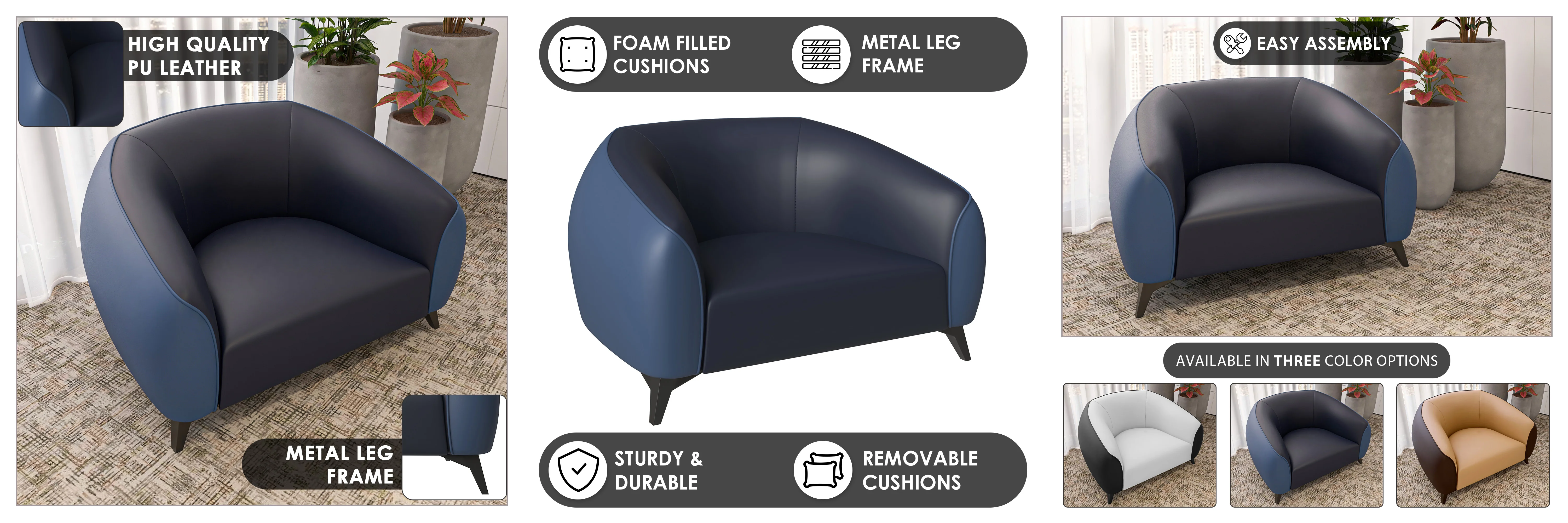 Opula Collection Single Seater Sofa In Blue