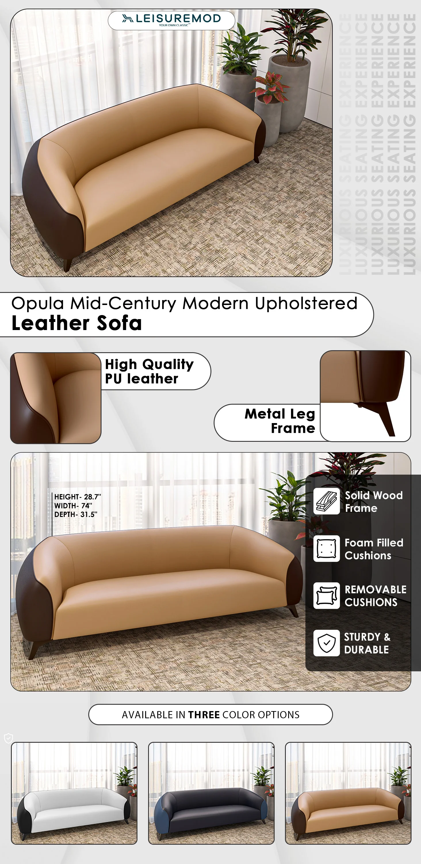 Opula Collection Three Seater Sofa In Brown