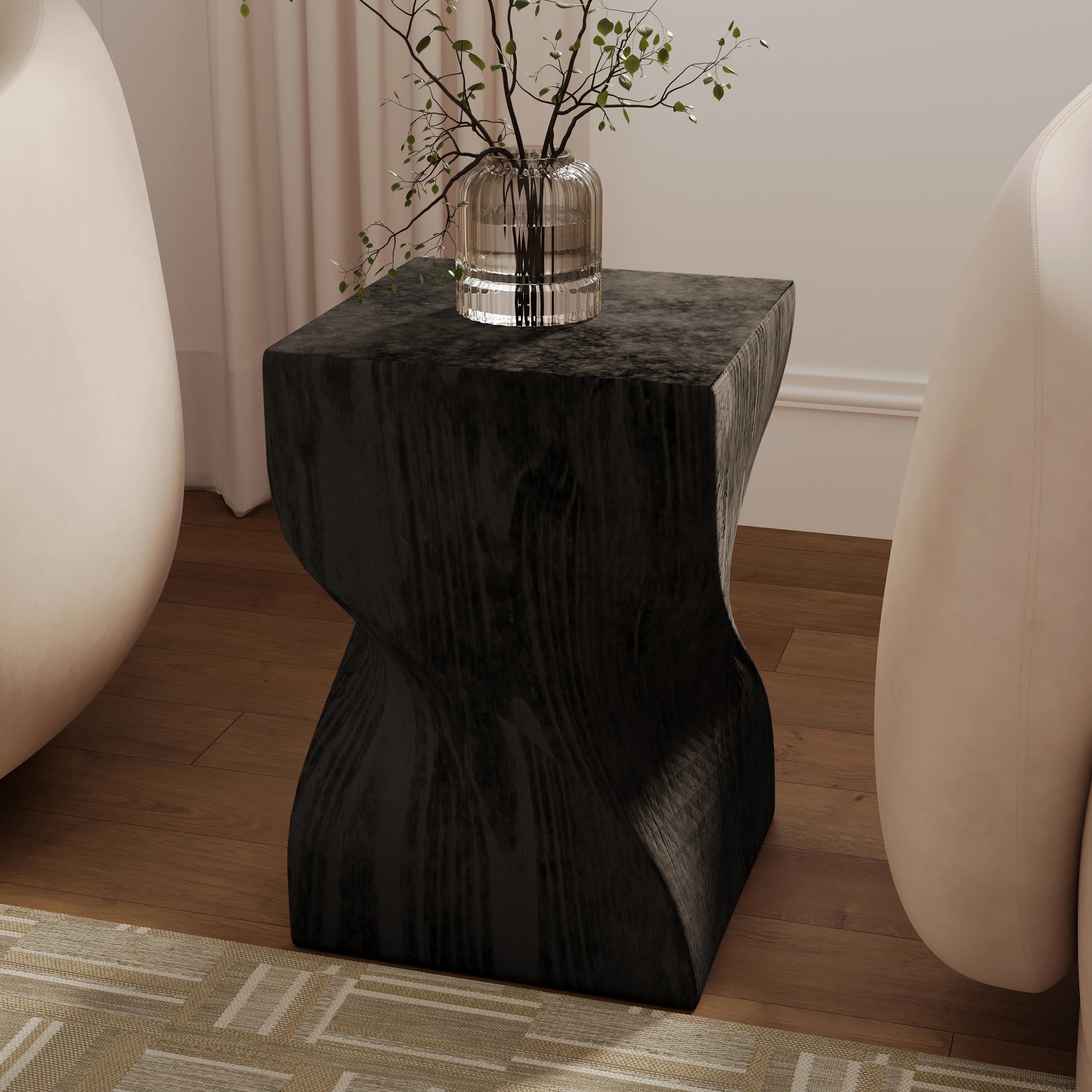 Onyx Collection Fiberglass Outdoor Side Table in Black