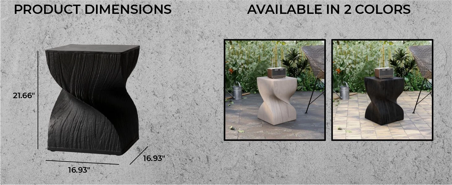 Onyx Collection Fiberglass Outdoor Side Table in Black