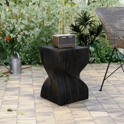 Onyx Collection Fiberglass Outdoor Side Table in Black
