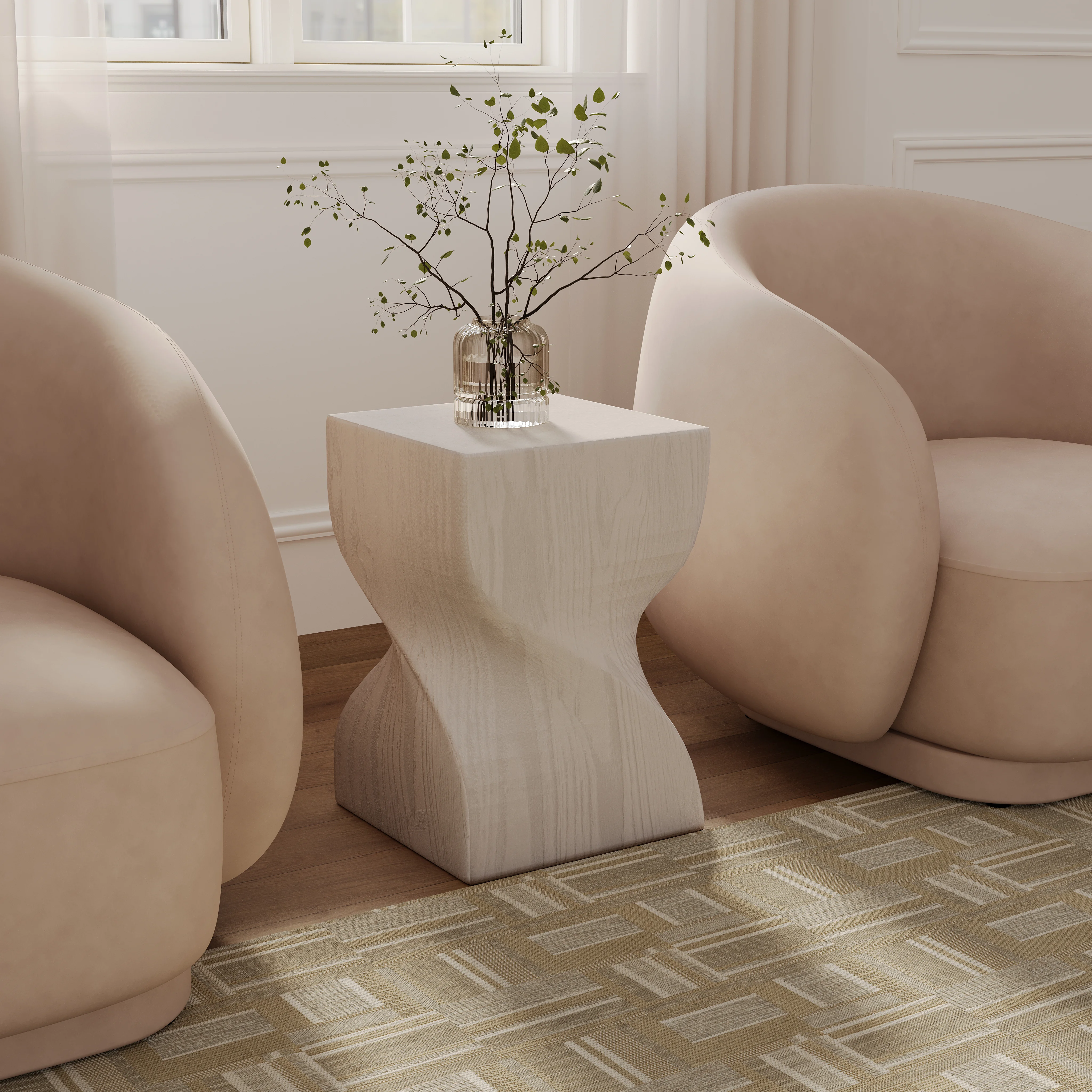 Onyx Collection Fiberglass Outdoor Side Table in Cream