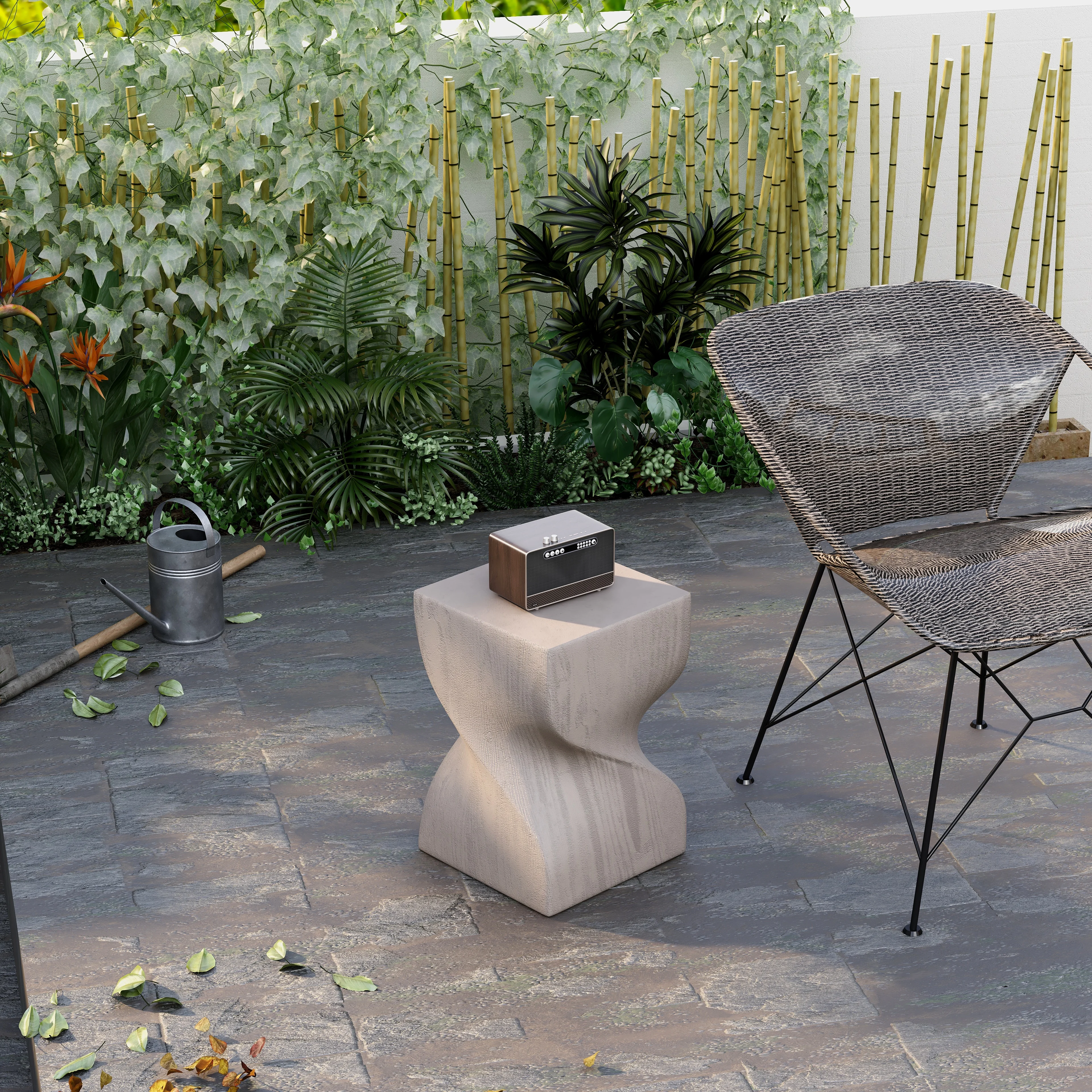 Onyx Collection Fiberglass Outdoor Side Table in Cream