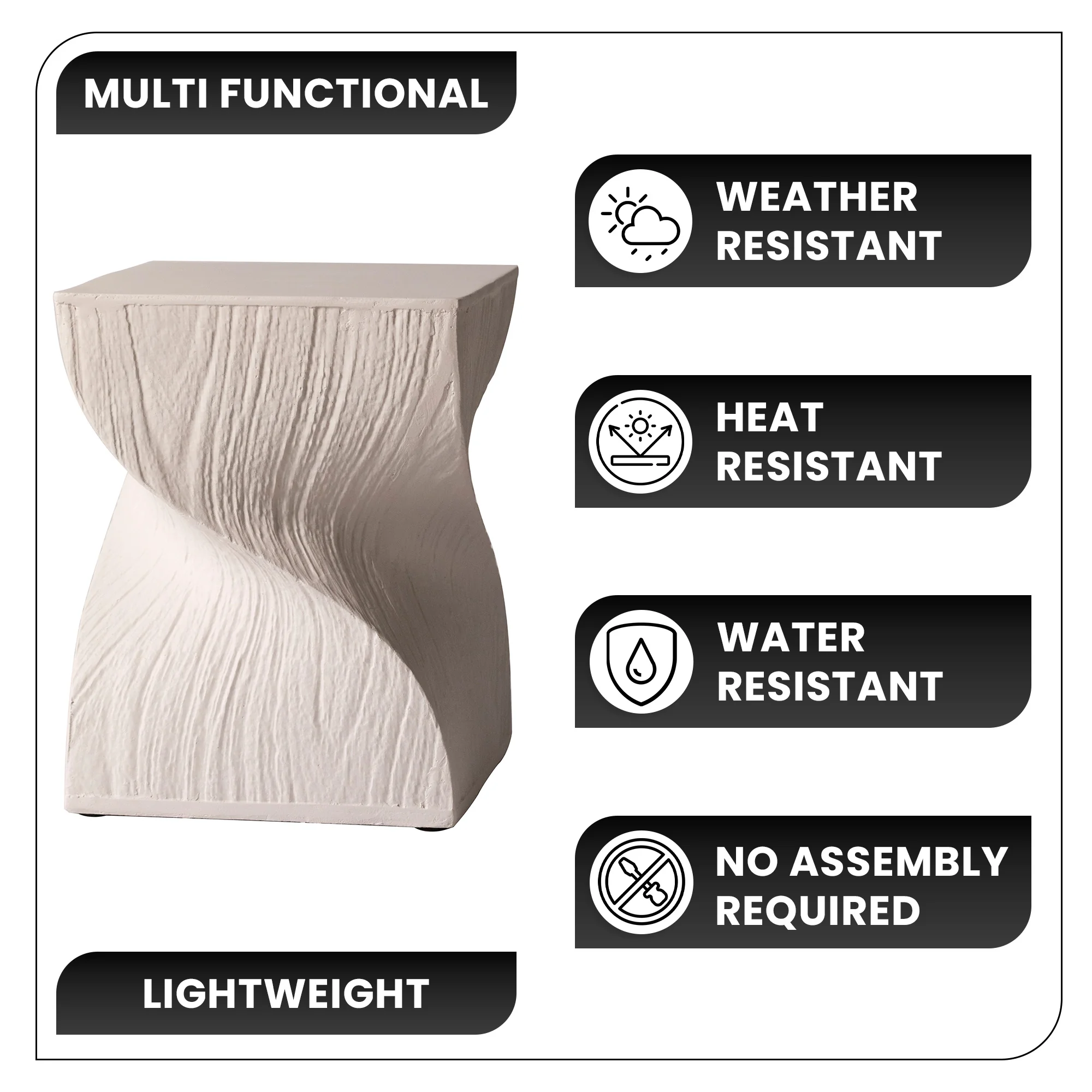 Onyx Collection Fiberglass Outdoor Side Table in Cream