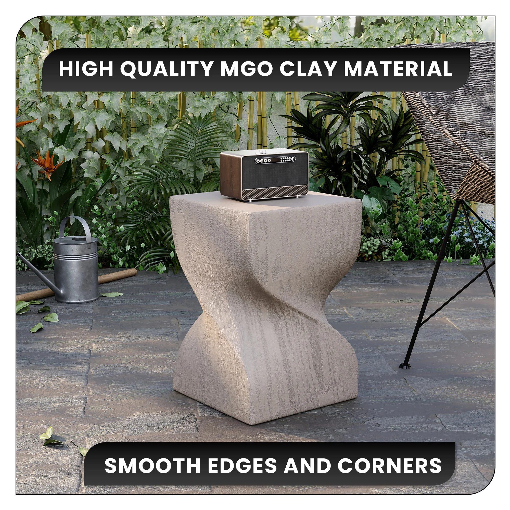 Onyx Collection Fiberglass Outdoor Side Table in Cream