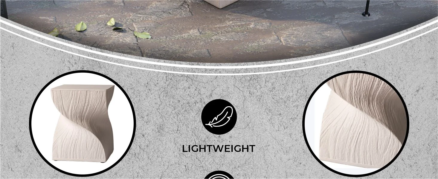 Onyx Collection Fiberglass Outdoor Side Table in Cream