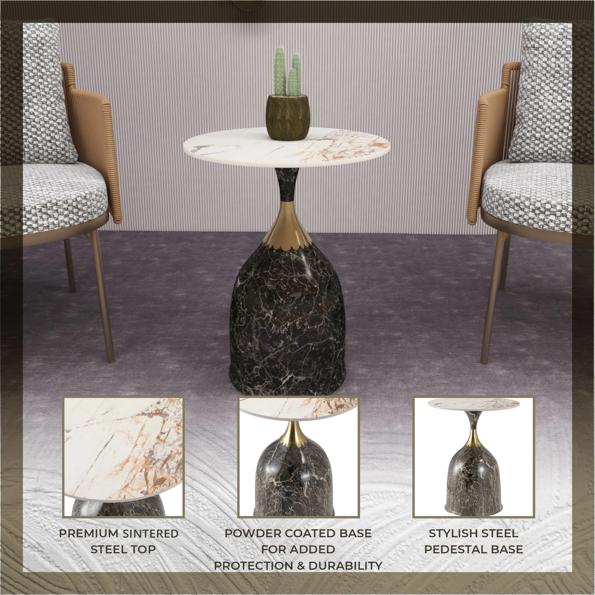 Oslo Collection Modern End Table In Marbled Brown