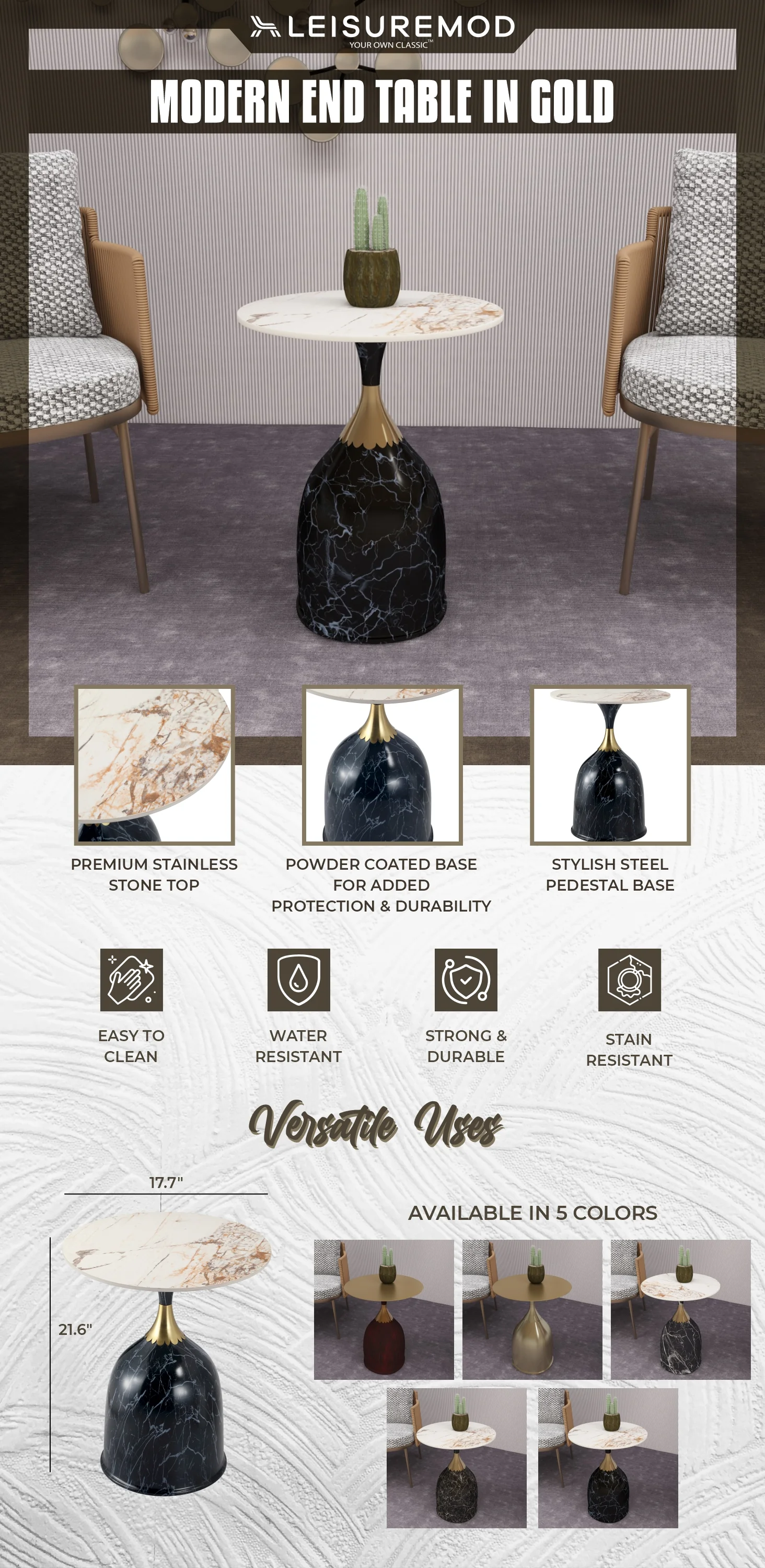 Oslo Collection Modern End Table In Stone Black