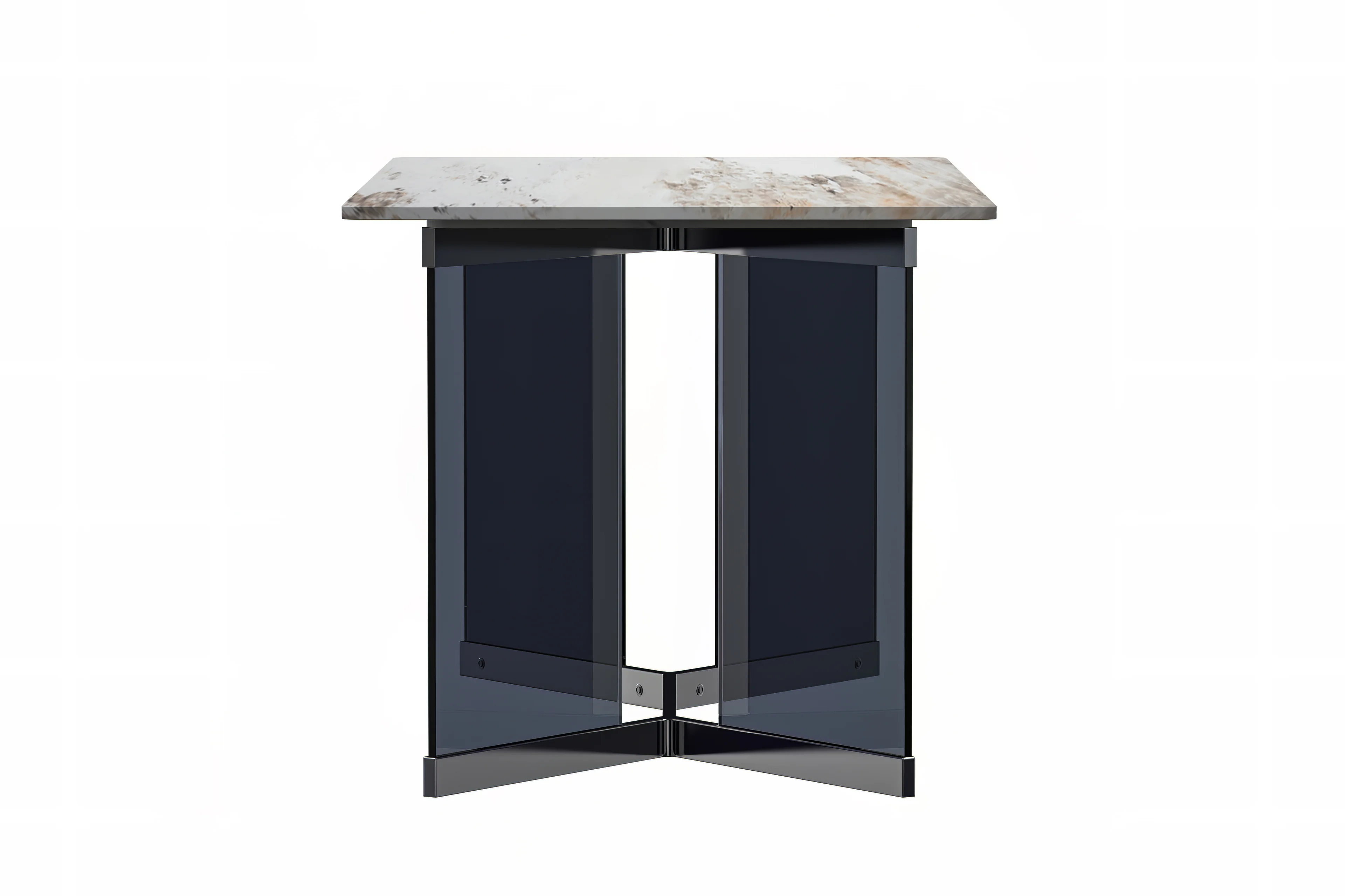 Oryn Series Modern Dining Table Black Glass and Steel Base, With 55 White Grey Sintered Stone Top