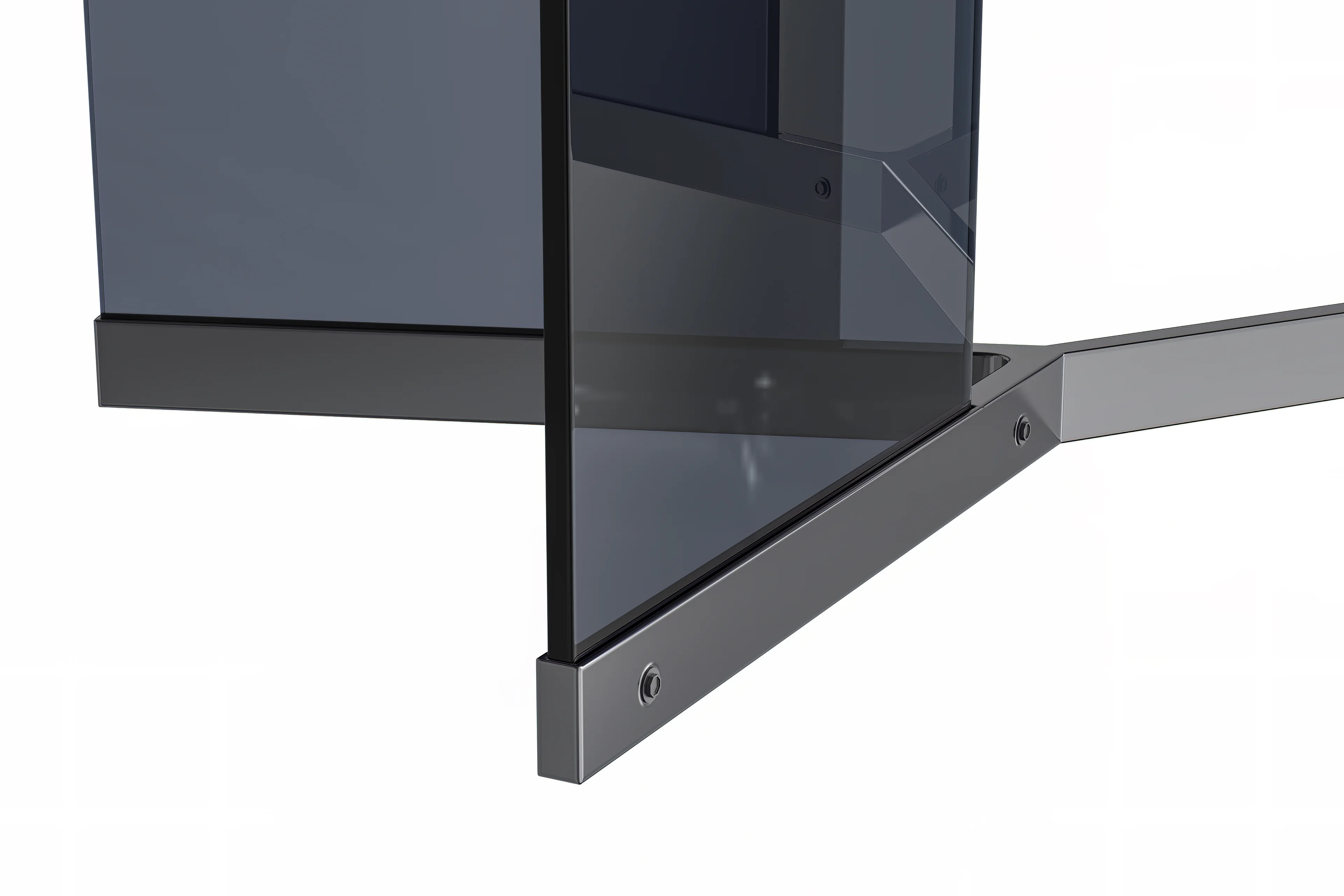 Oryn Series Modern Dining Table Black Glass and Steel Base, With 55 White Grey Sintered Stone Top