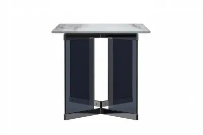 Oryn Series Modern Dining Table Black Glass and Steel Base, With 55 Medium Grey Sintered Stone Top