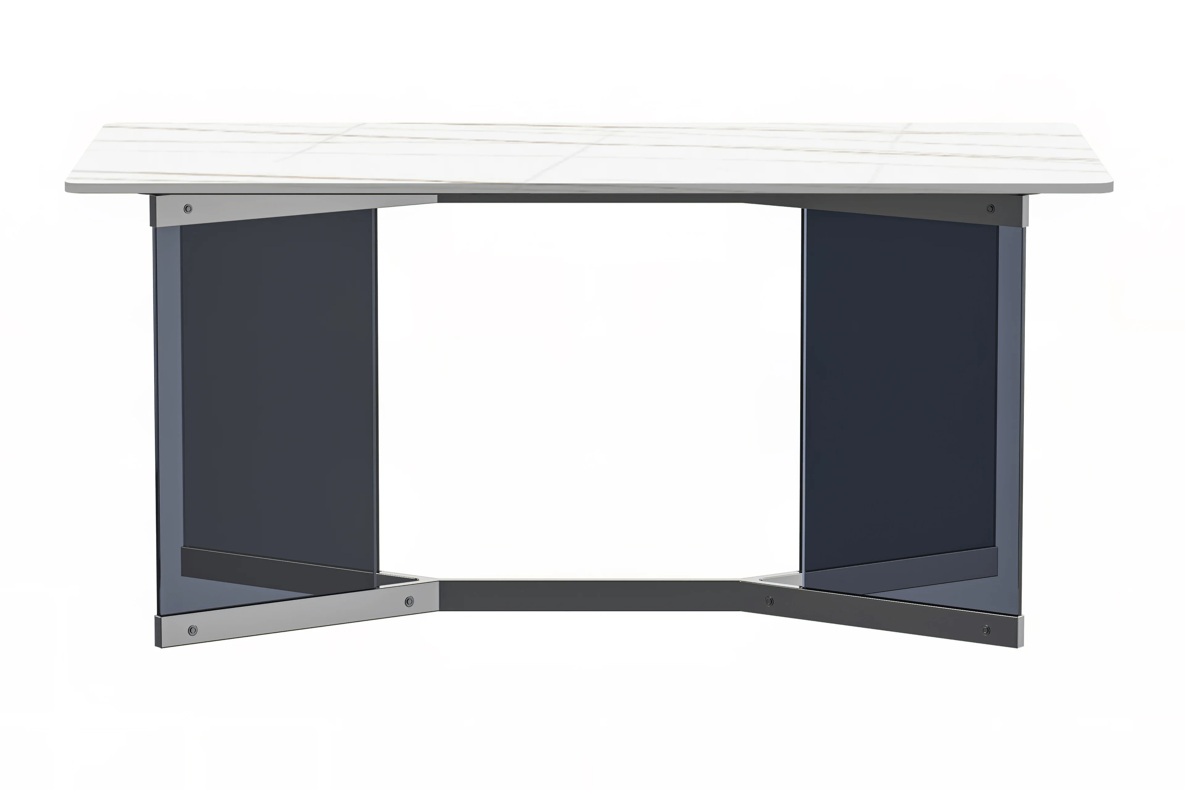 Oryn Series Modern Dining Table Black Glass and Steel Base, With 62" White/Gold Sintered Stone Top