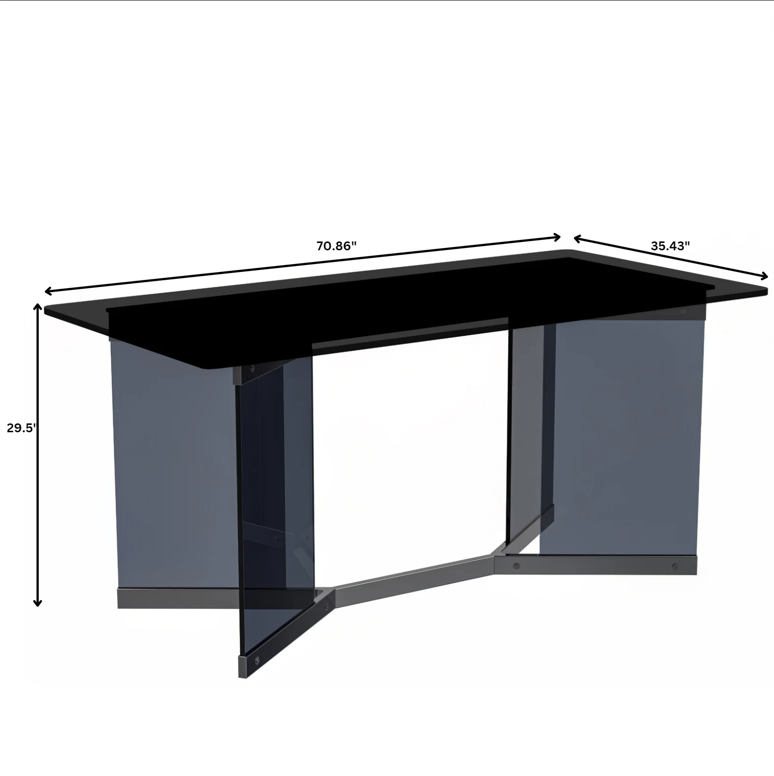 Oryn Series Modern Dining Table Black Glass and Steel Base, With 71" Black Glass Top