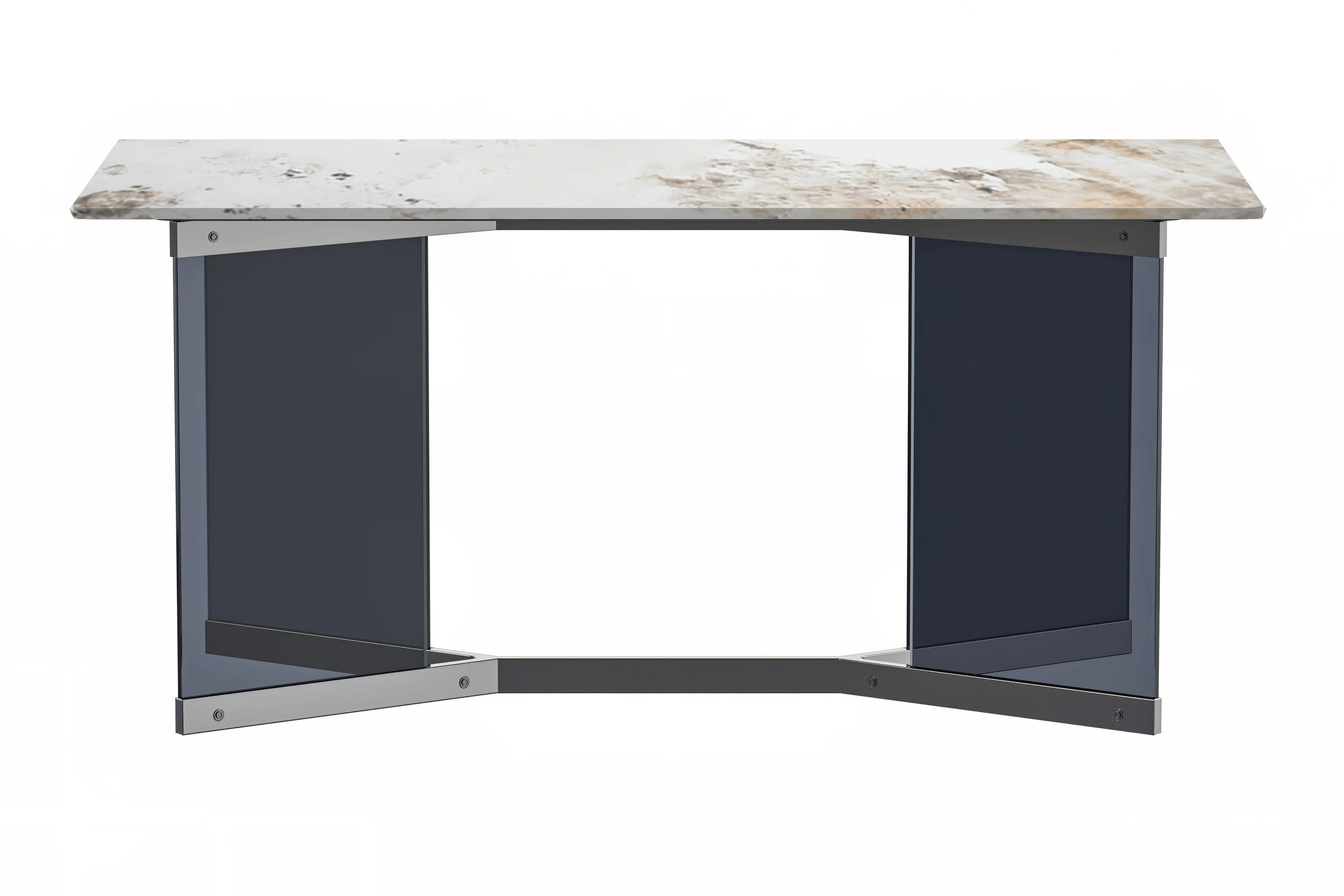Oryn Series Modern Dining Table Black Glass and Steel Base, With 71" White Grey Sintered Stone Top