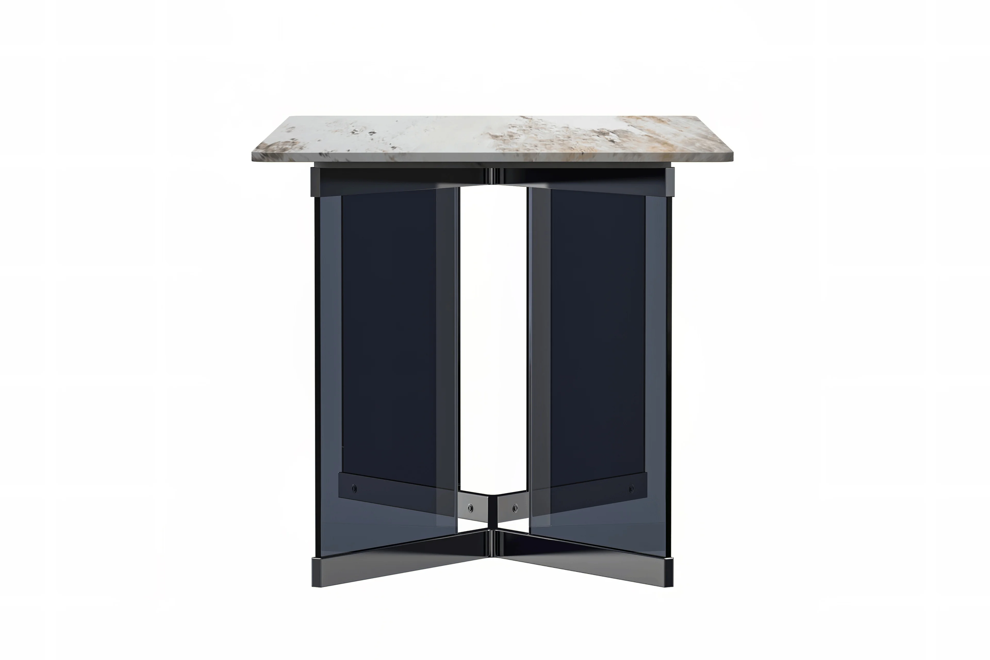 Oryn Series Modern Dining Table Black Glass and Steel Base, With 71" White Grey Sintered Stone Top