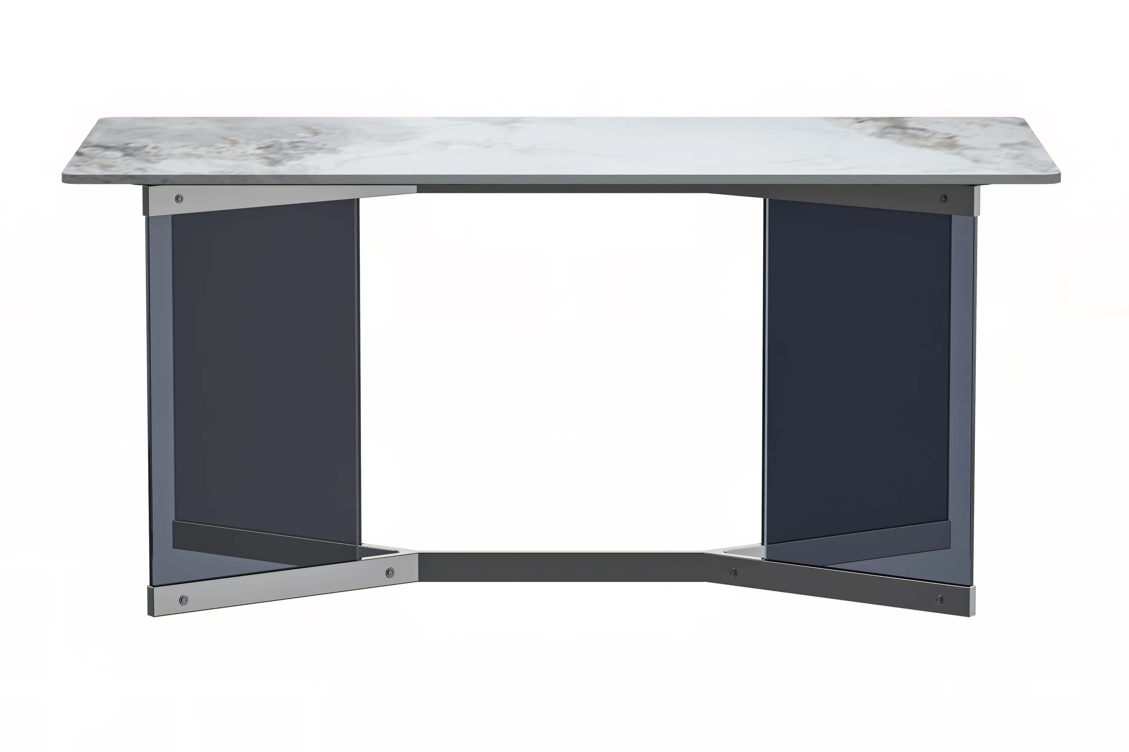 Oryn Series Modern Dining Table Black Glass and Steel Base, With 71" Medium Grey Sintered Stone Top