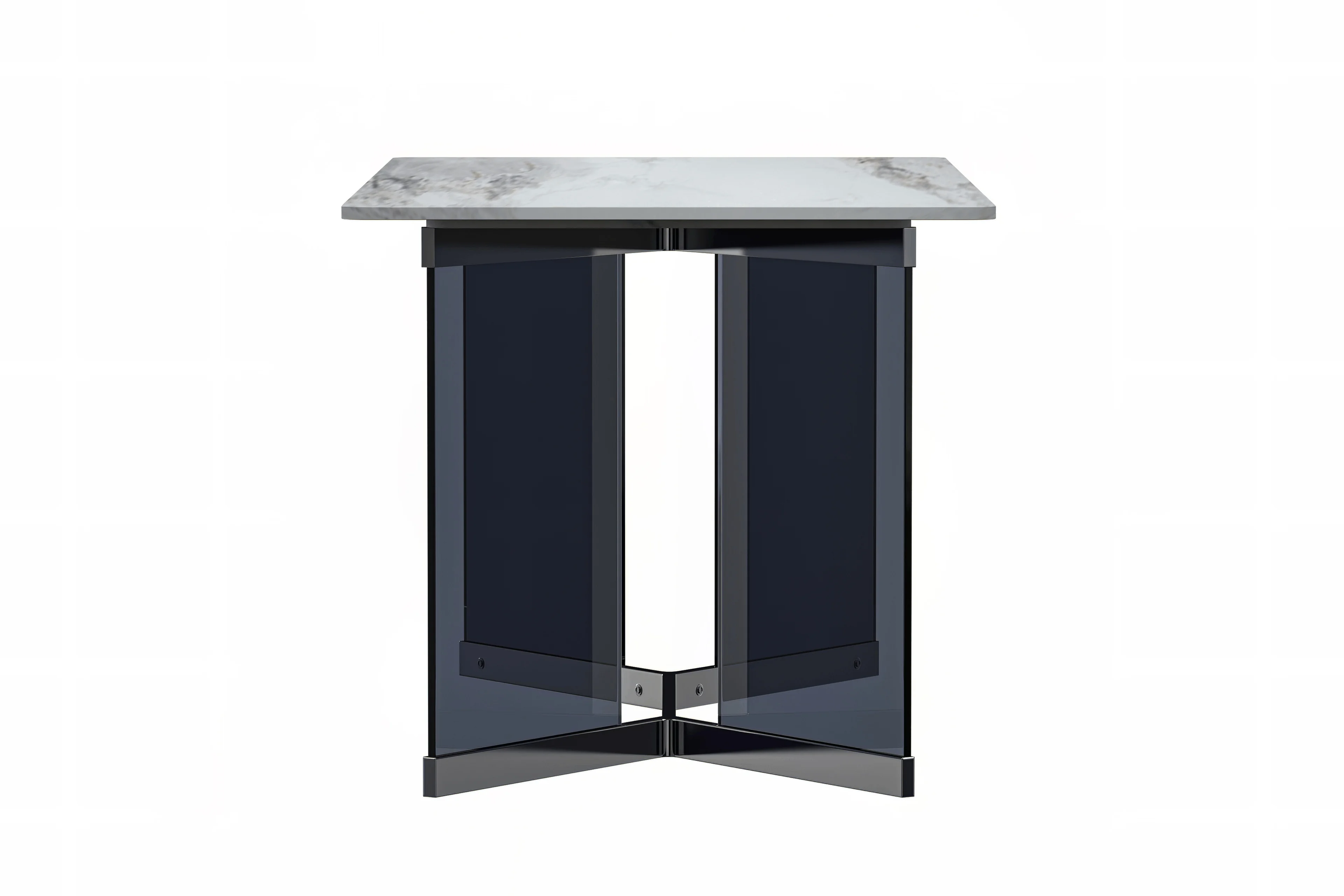 Oryn Series Modern Dining Table Black Glass and Steel Base, With 71" Medium Grey Sintered Stone Top