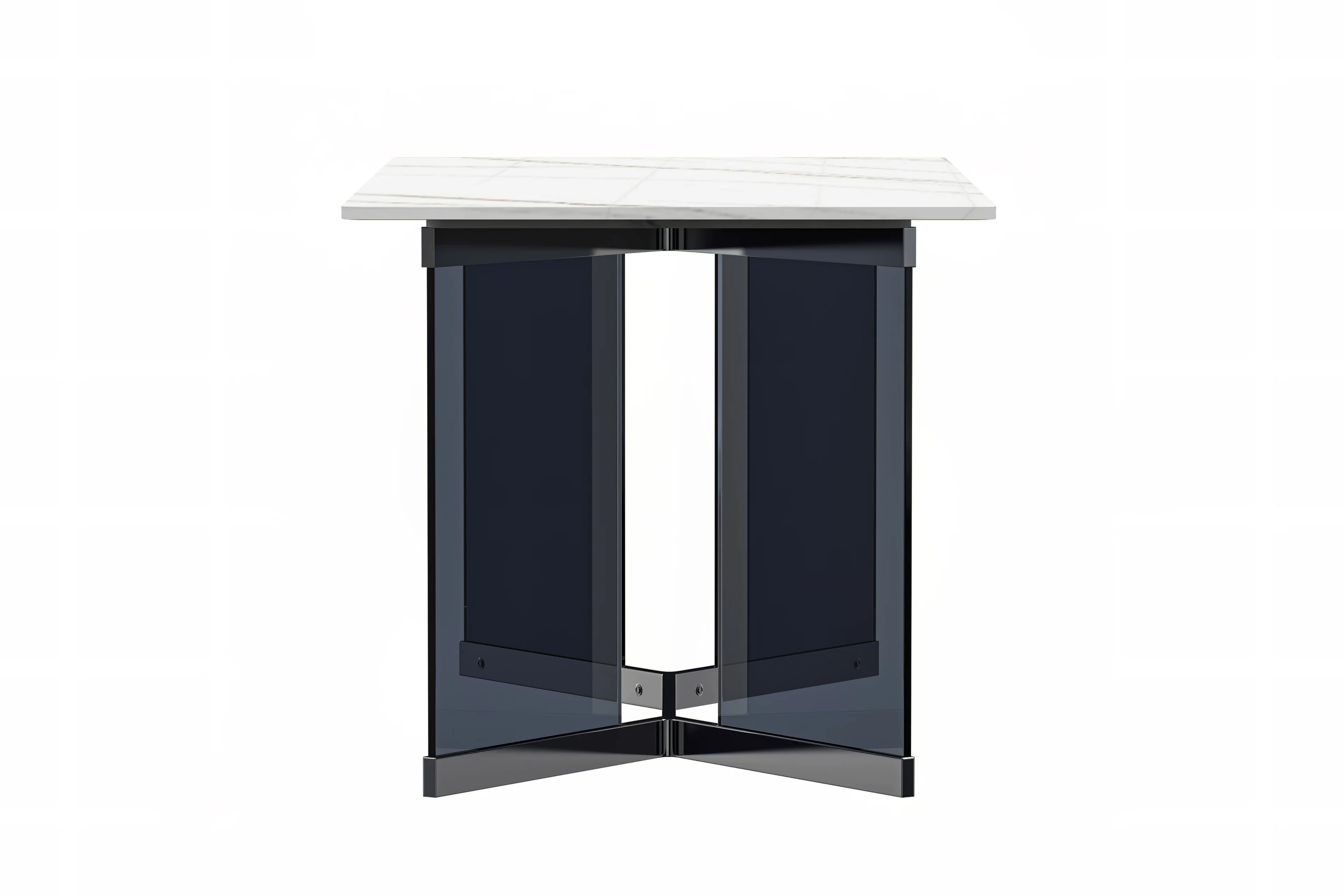 Oryn Series Modern Dining Table Black Glass and Steel Base, With 71" White/Gold Sintered Stone Top