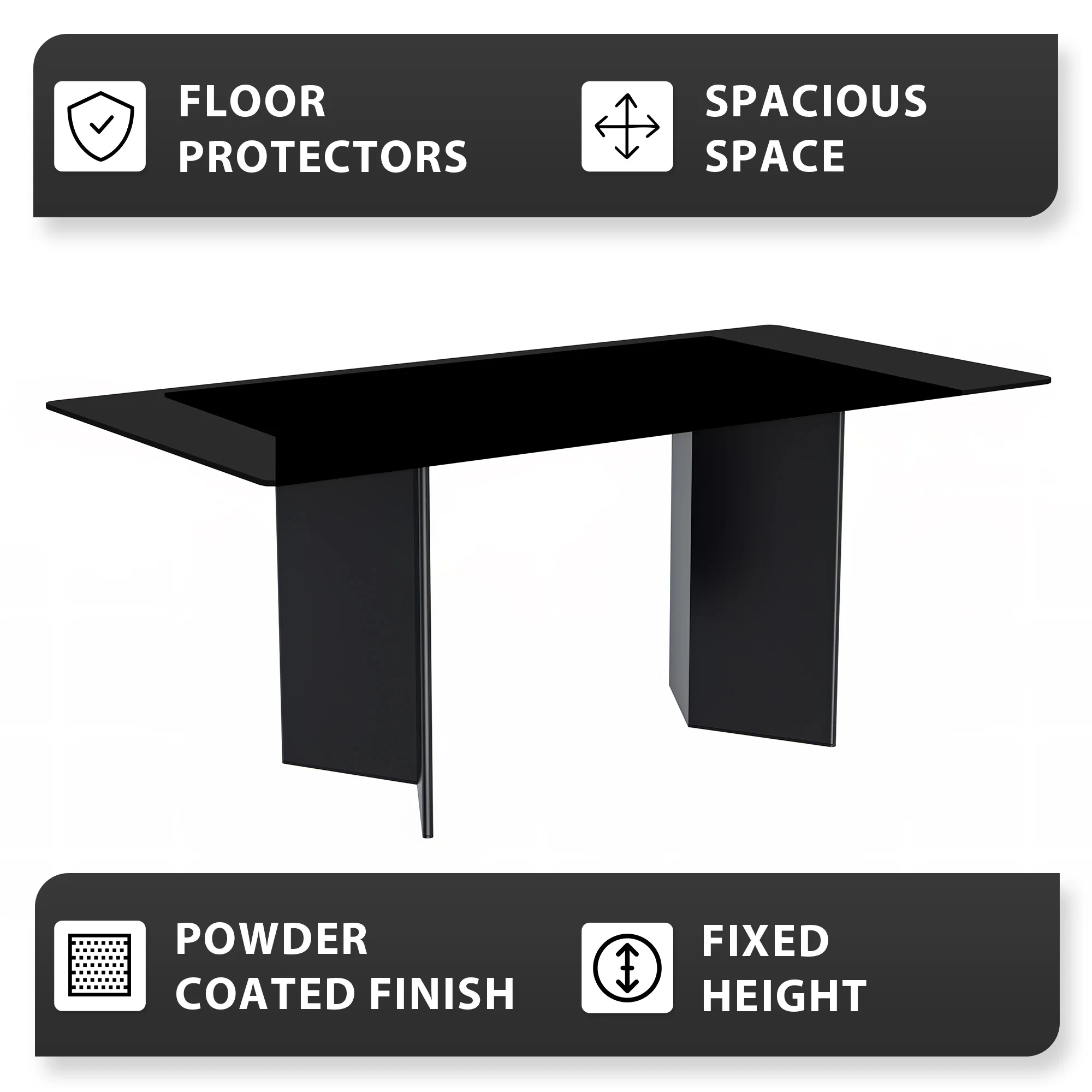 Olyra Series Modern Dining Table Black Stainless Steel Base, With 55 Black Glass Top