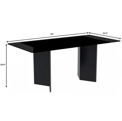 Olyra Series Modern Dining Table Black Stainless Steel Base, With 55 Black Glass Top