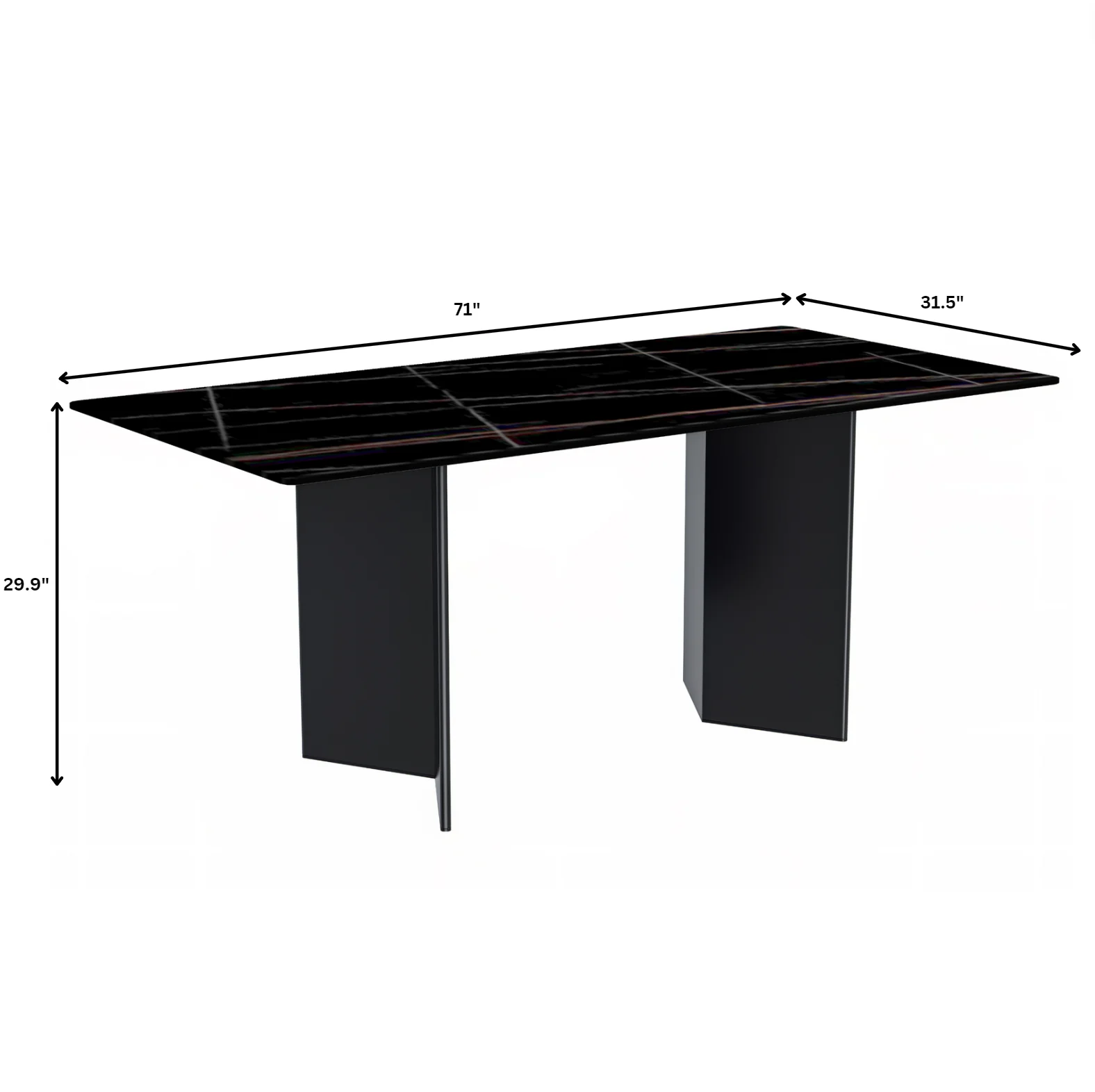Olyra Series Modern Dining Table Black Stainless Steel Base, With 55 Black/Gold Sintered Stone Top