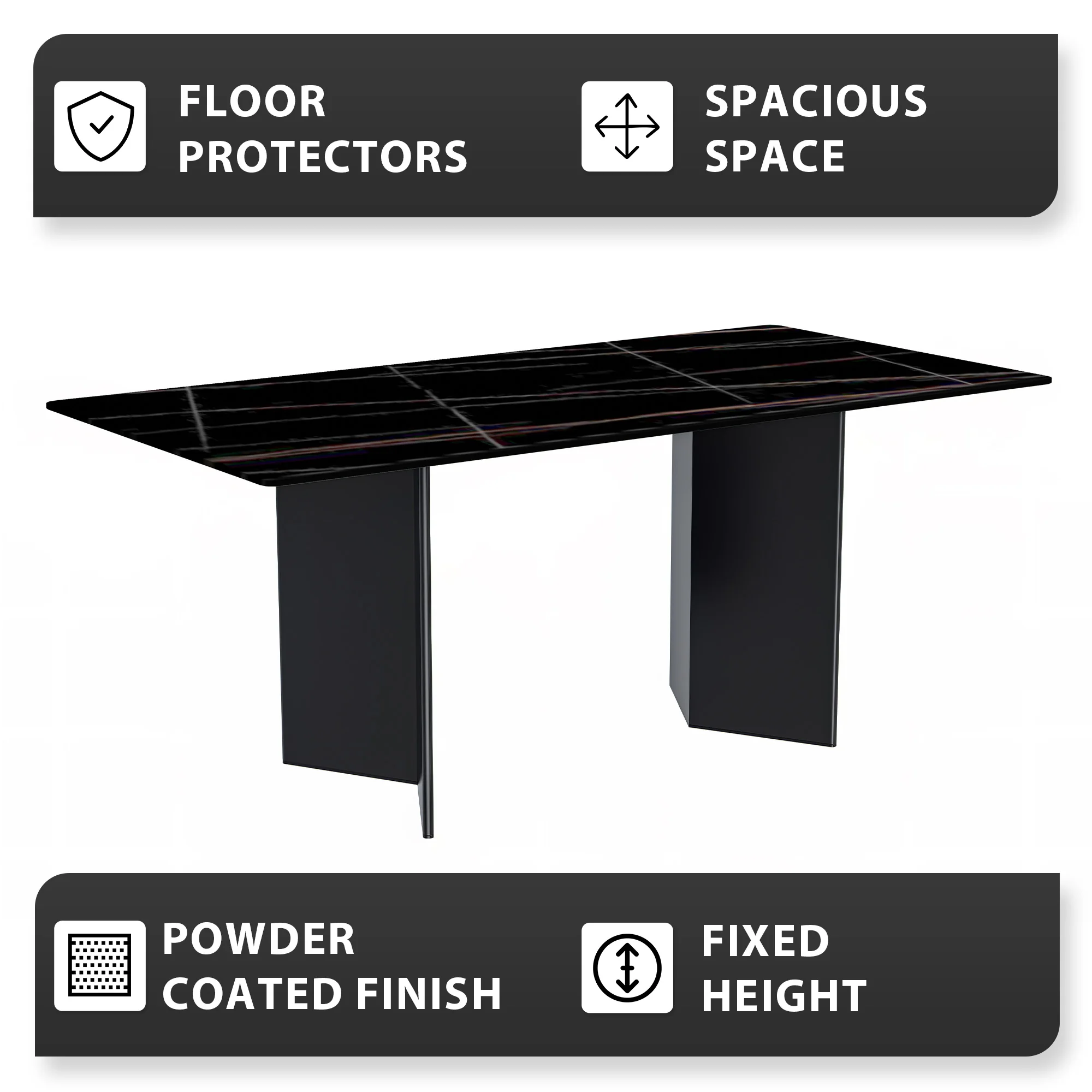 Olyra Series Modern Dining Table Black Stainless Steel Base, With 62 Black/Gold Sintered Stone Top