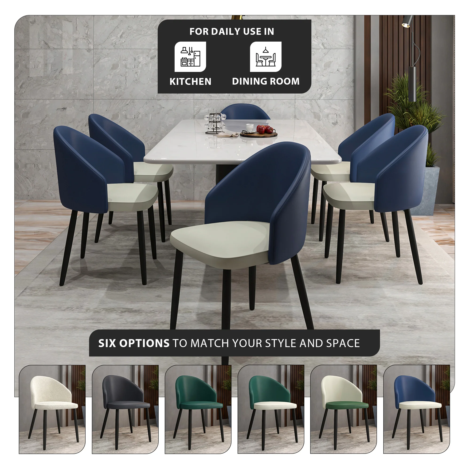 Paradiso Collection Modern Dining Seat in Blue with White Seat