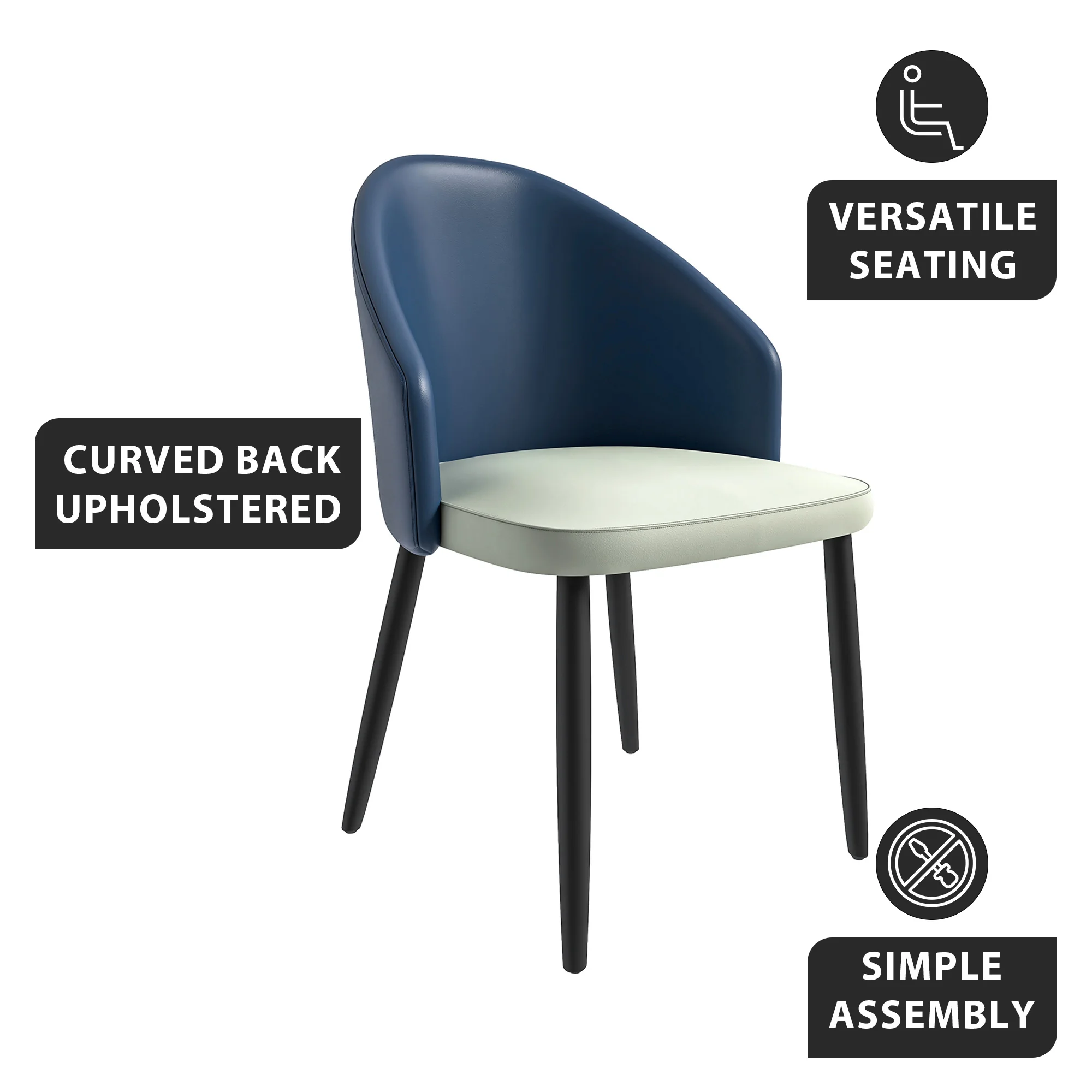 Paradiso Collection Modern Dining Seat in Blue with White Seat  Set of 2