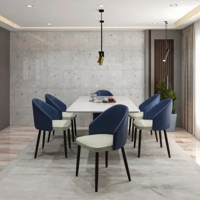 Paradiso Collection Modern Dining Seat in Blue with White Seat  Set of 2