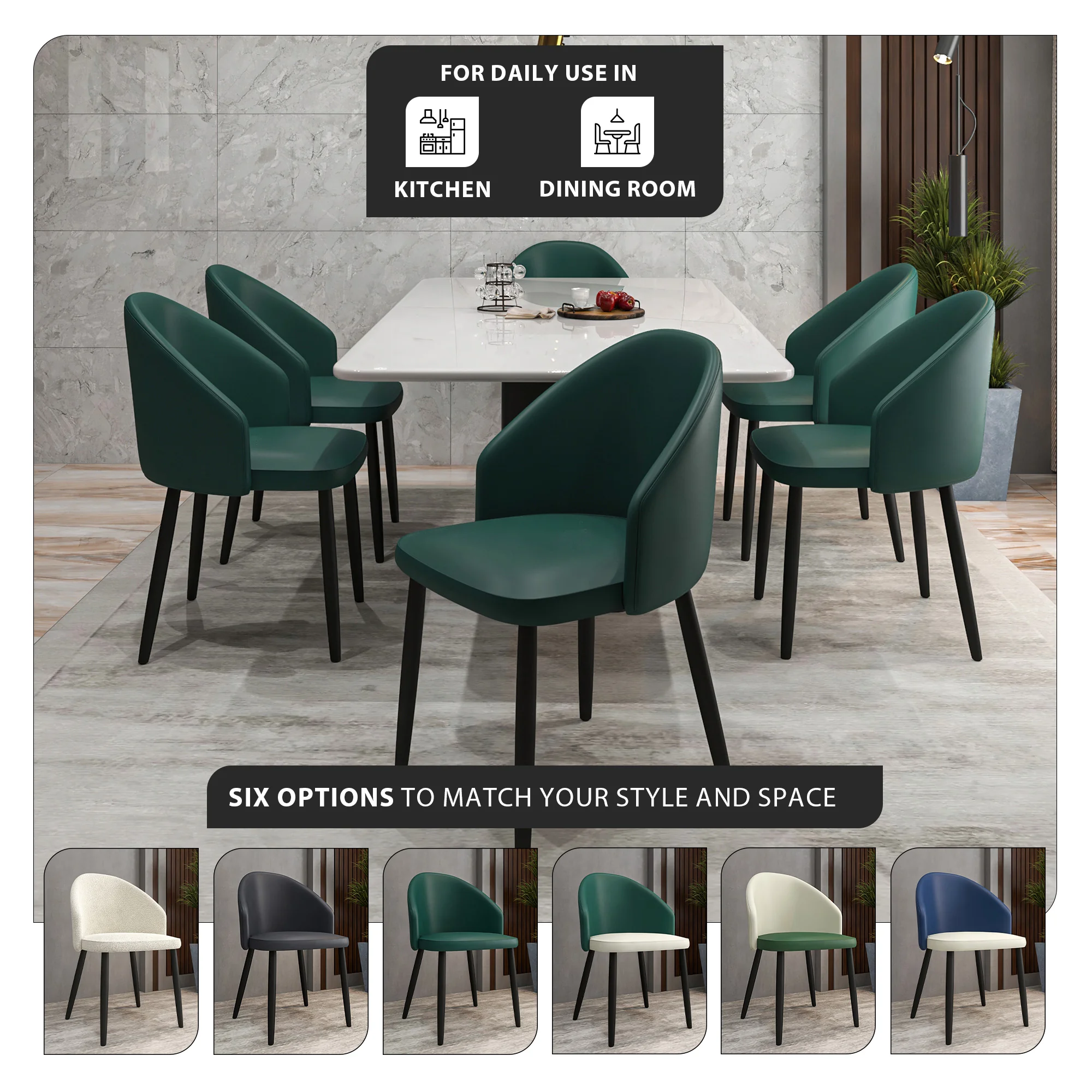 Paradiso Collection Modern Dining Seat in Green  Set of 4