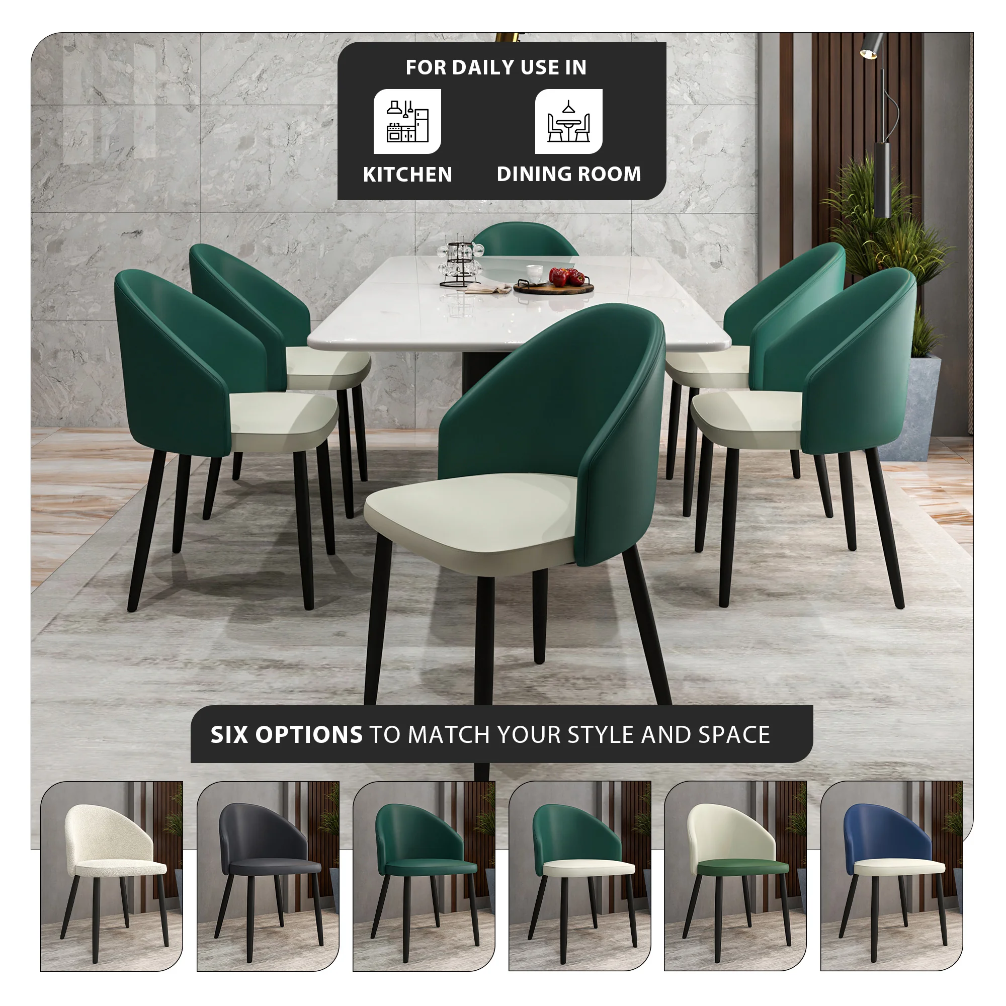 Paradiso Collection Modern Dining Seat in Green, with Light Grey Fabric Seat