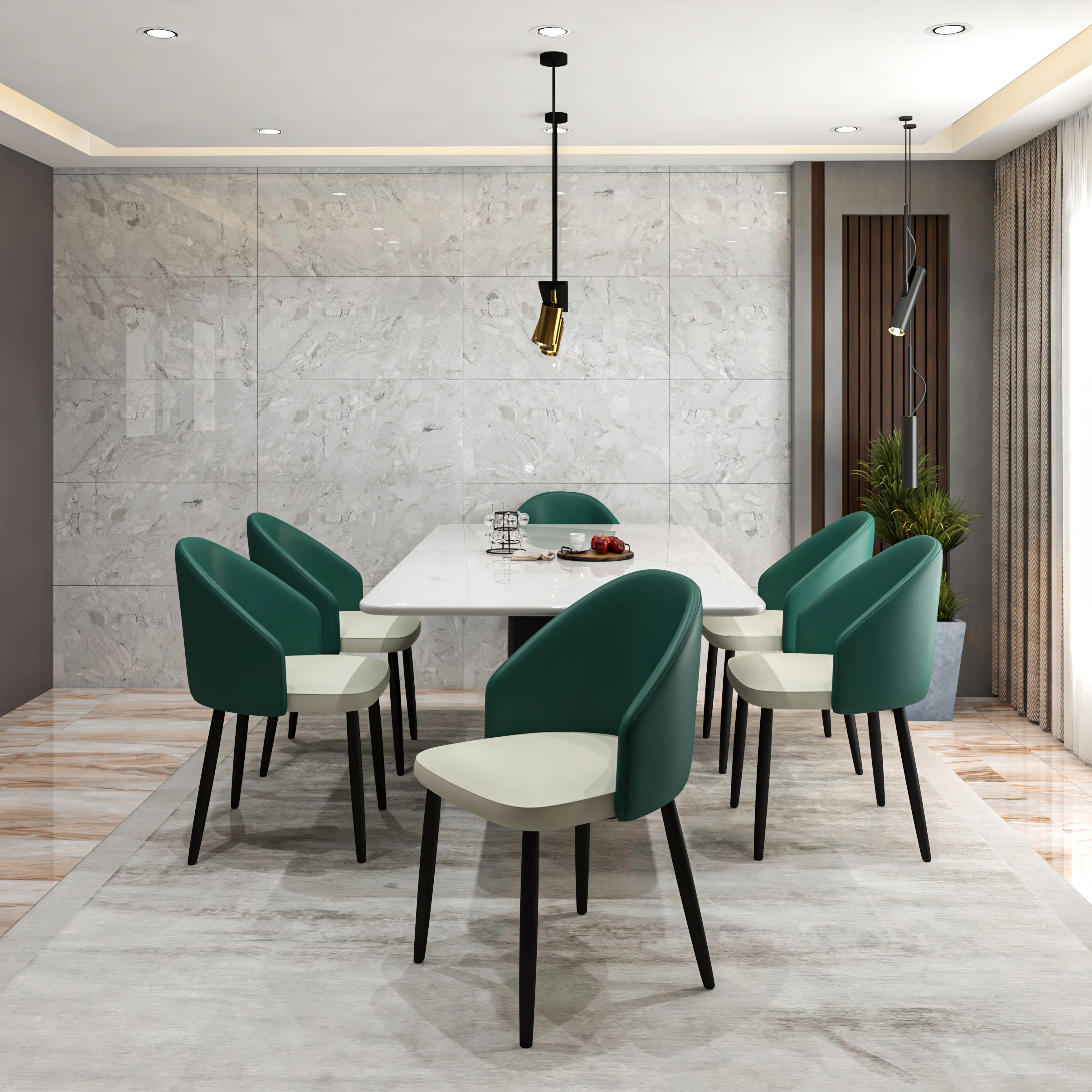 Paradiso Collection Modern Dining Seat in Green, with Light Grey Fabric Seat  Set of 4