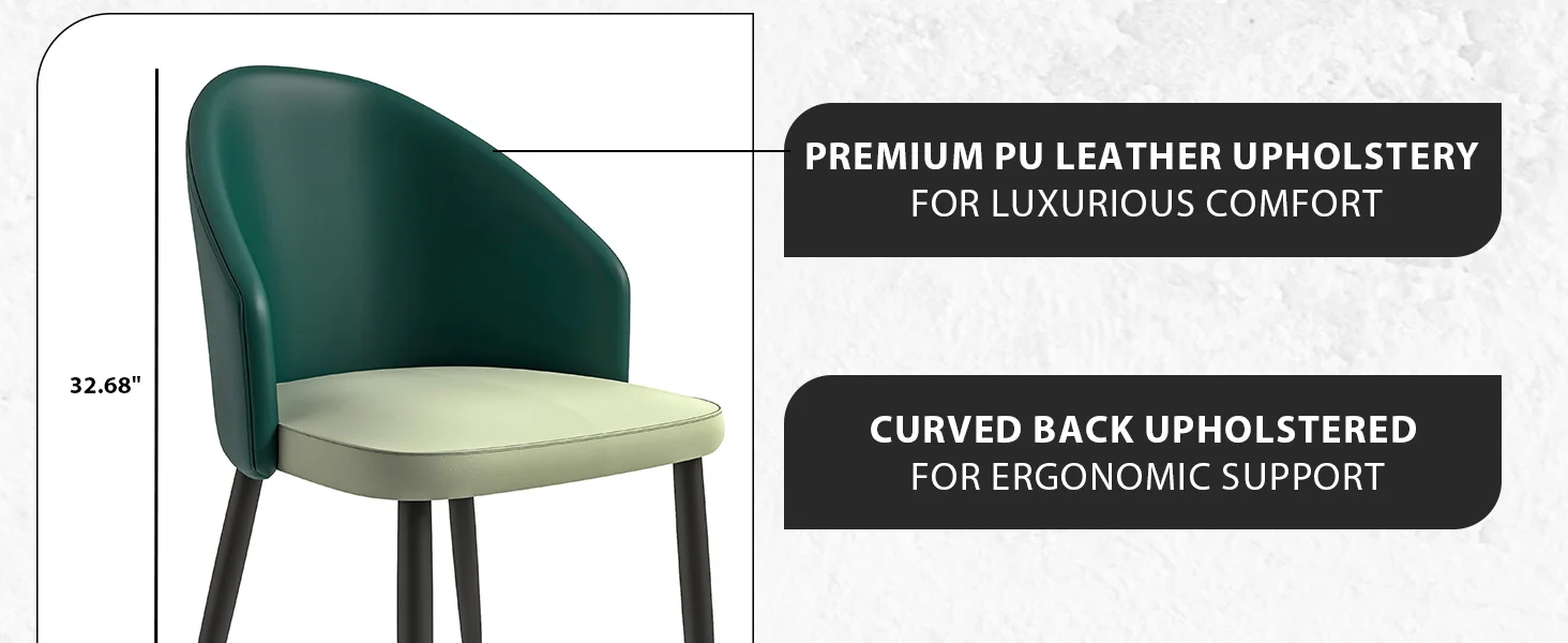 Paradiso Collection Modern Dining Seat in Green, with Light Grey Fabric Seat  Set of 4